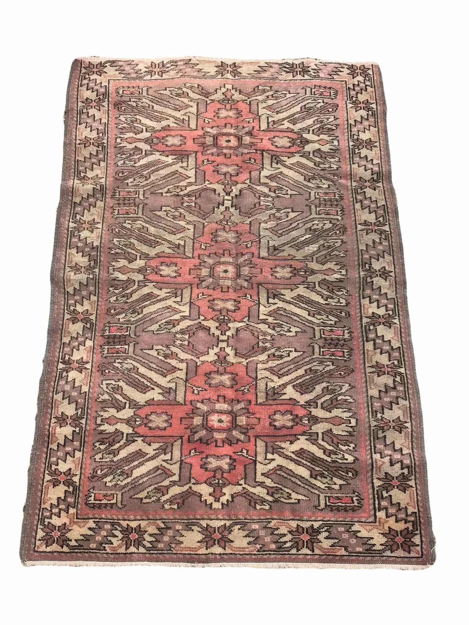 Hand Made Vintage Turkish Area Rug- 3'4" X 5'7" - 8