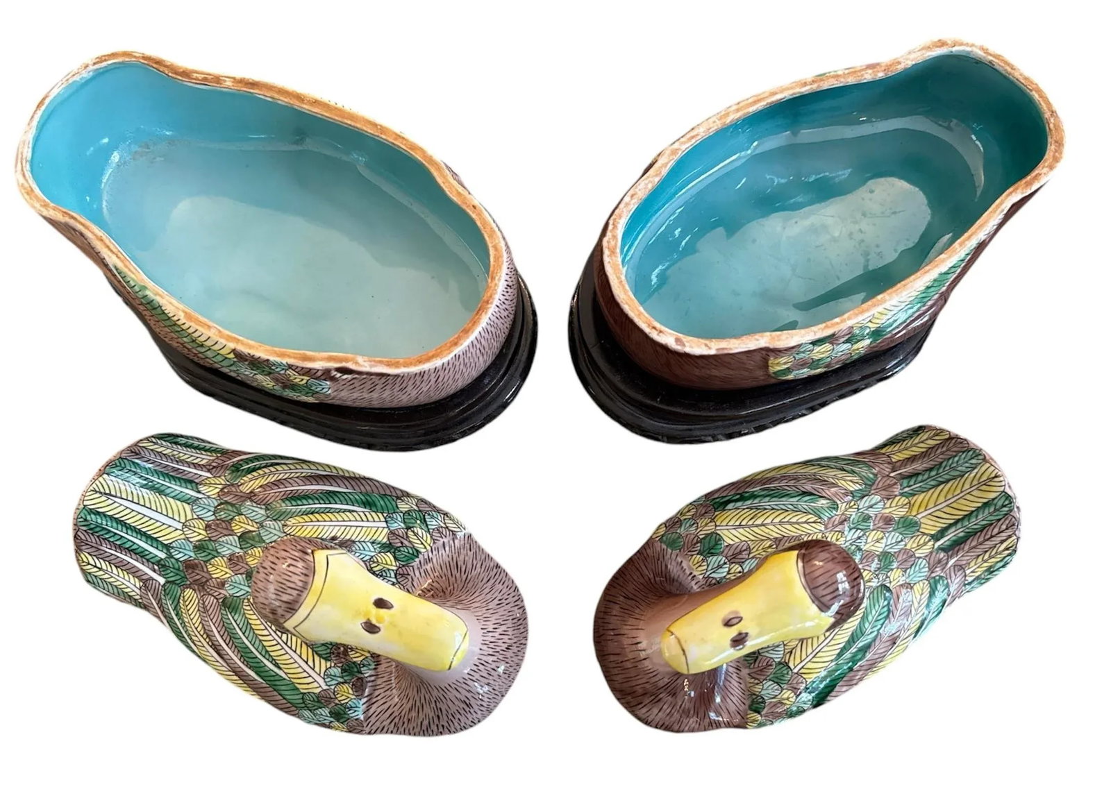 Vintage Chinese Export Duck Tureens/Boxes on Carved Bases - 3