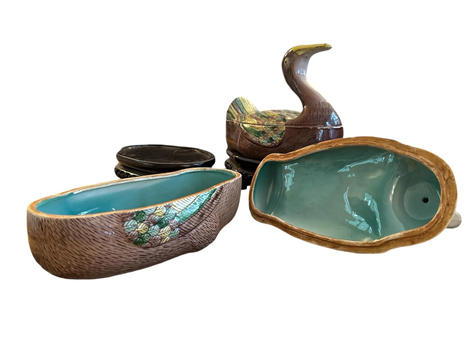 Vintage Chinese Export Duck Tureens/Boxes on Carved Bases - 6