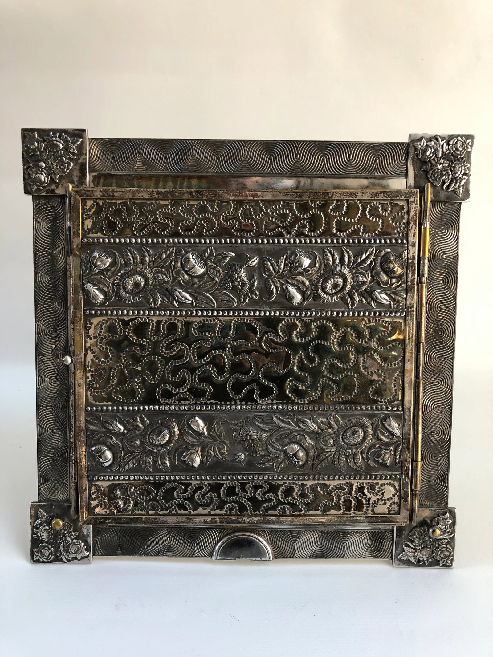 Vintage Silver Plate Over Solid Brass Moroccan Boho Chic Wall or Vanity Mirror - 11