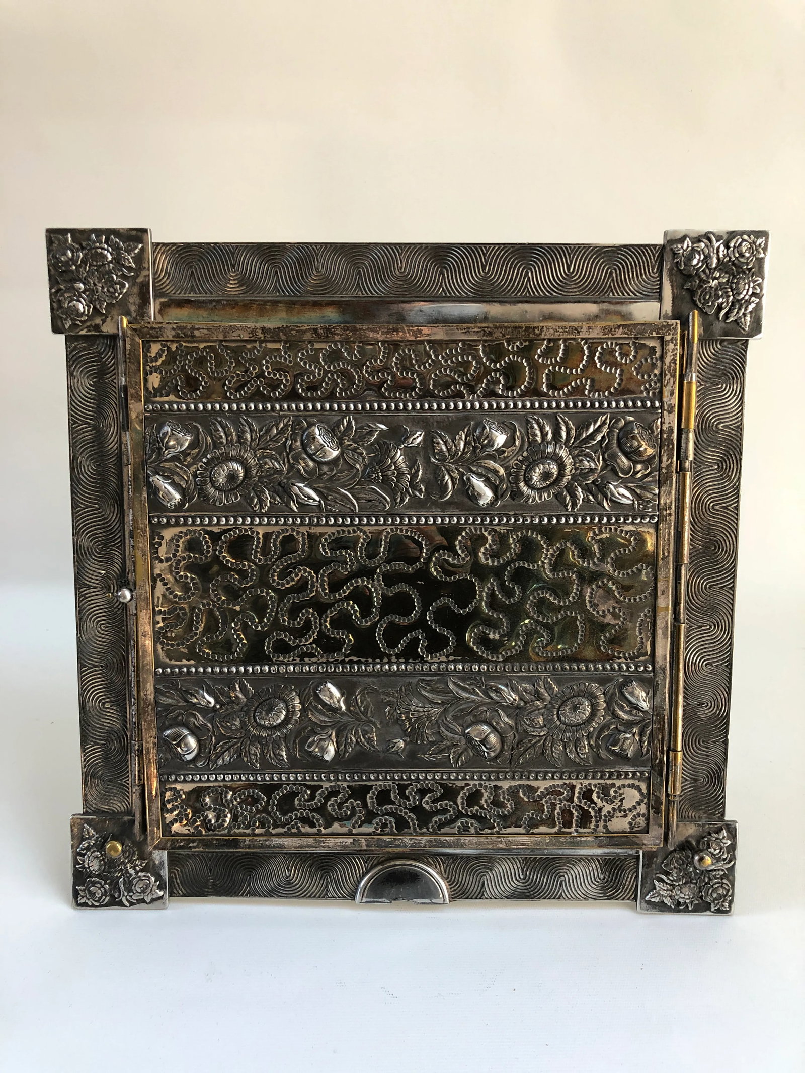 Vintage Silver Plate Over Solid Brass Moroccan Boho Chic Wall or Vanity Mirror - 12