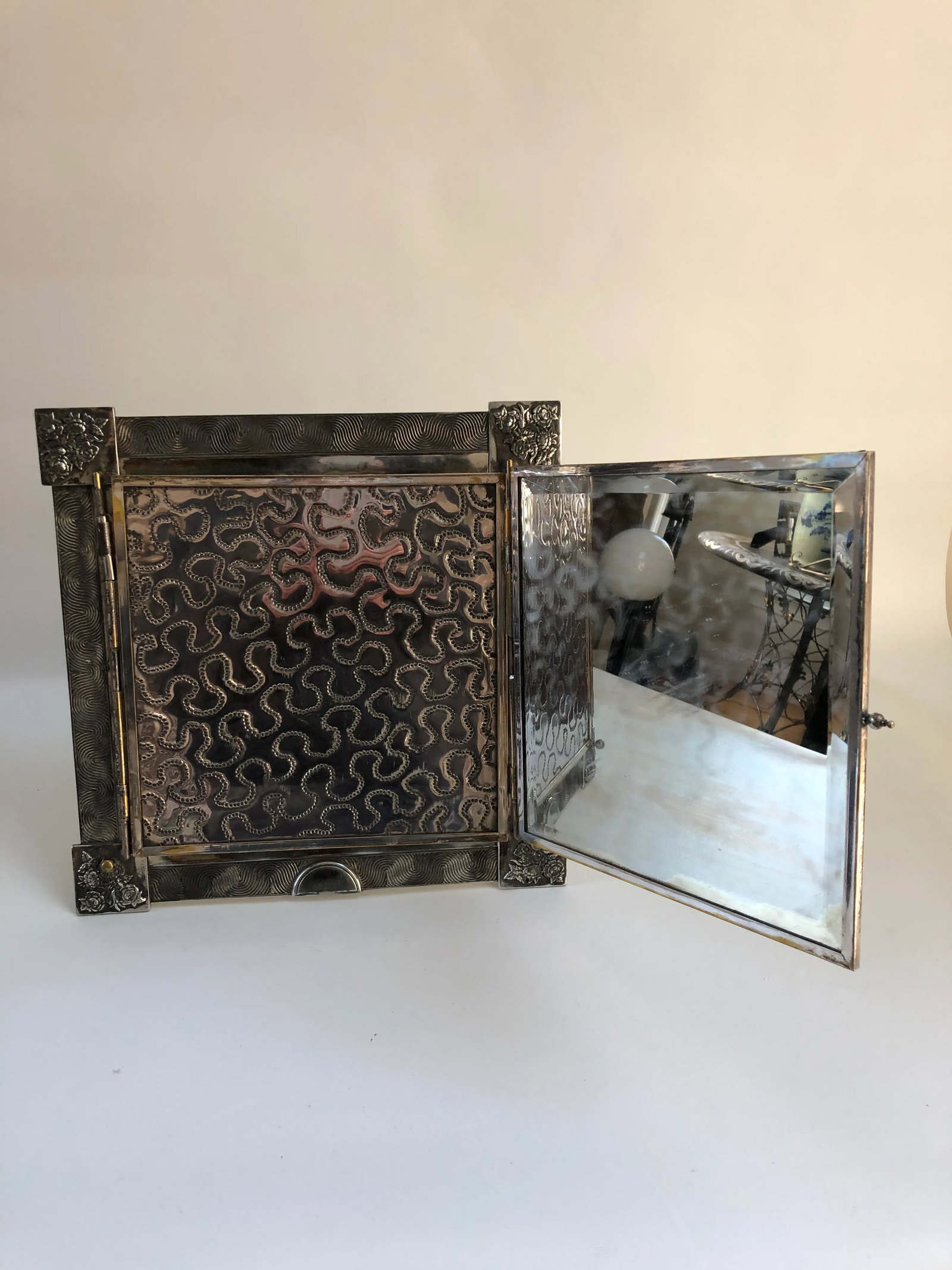 Vintage Silver Plate Over Solid Brass Moroccan Boho Chic Wall or Vanity Mirror - 2