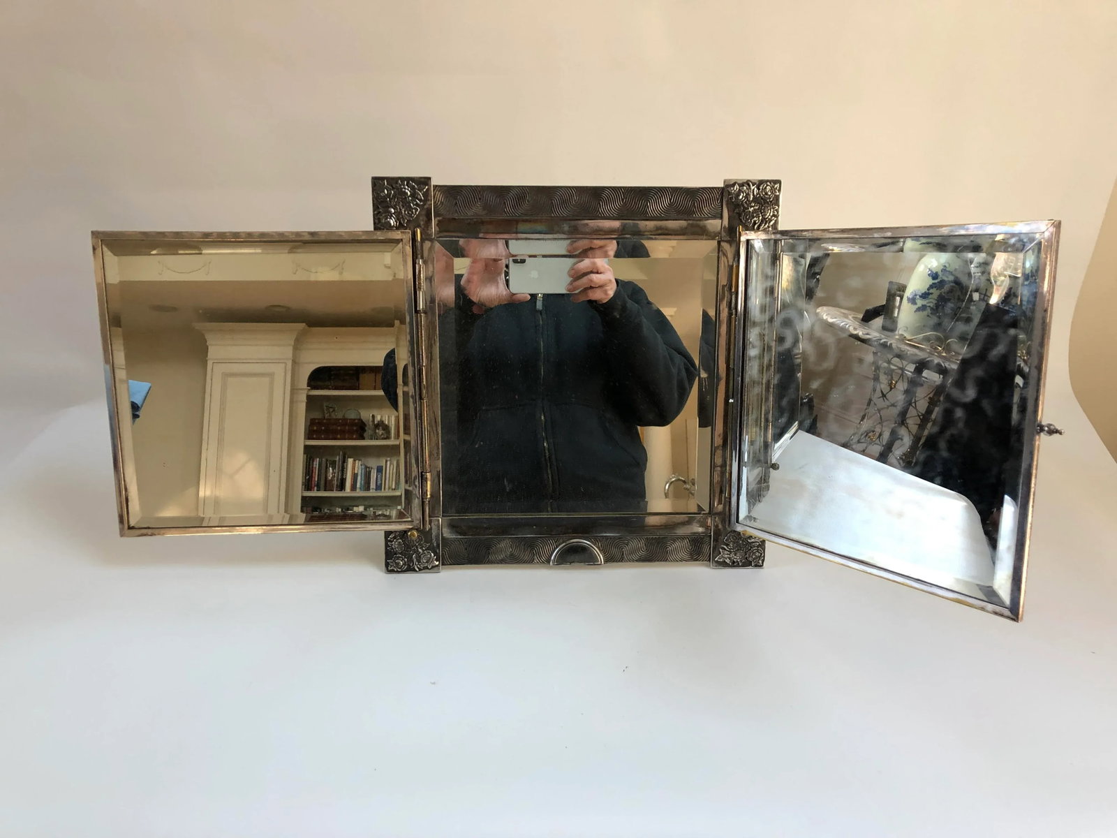 Vintage Silver Plate Over Solid Brass Moroccan Boho Chic Wall or Vanity Mirror - 3