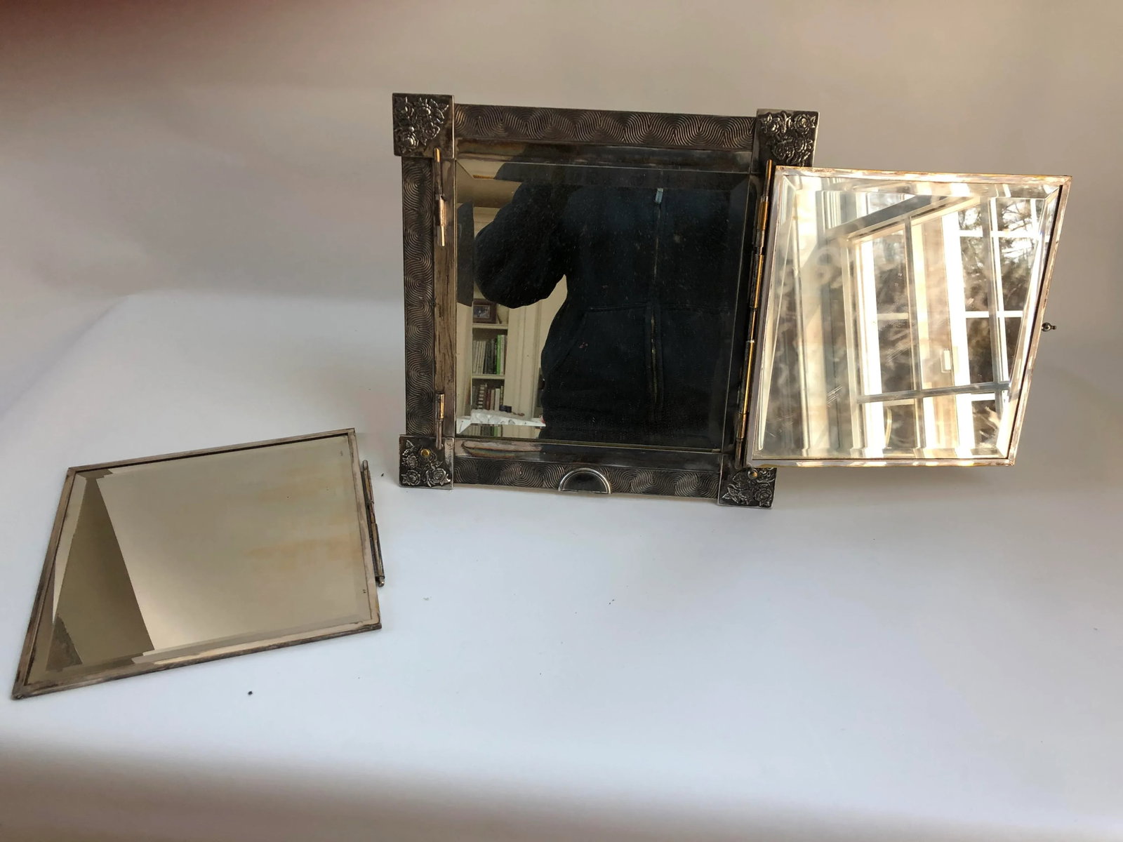 Vintage Silver Plate Over Solid Brass Moroccan Boho Chic Wall or Vanity Mirror - 7