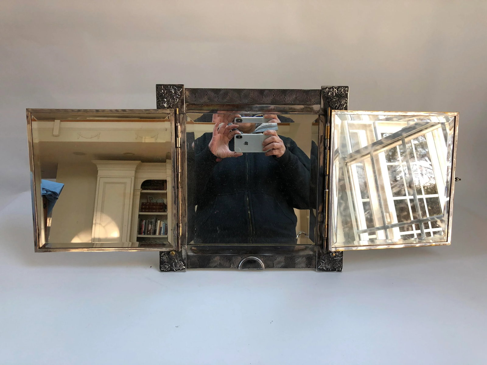 Vintage Silver Plate Over Solid Brass Moroccan Boho Chic Wall or Vanity Mirror - 8