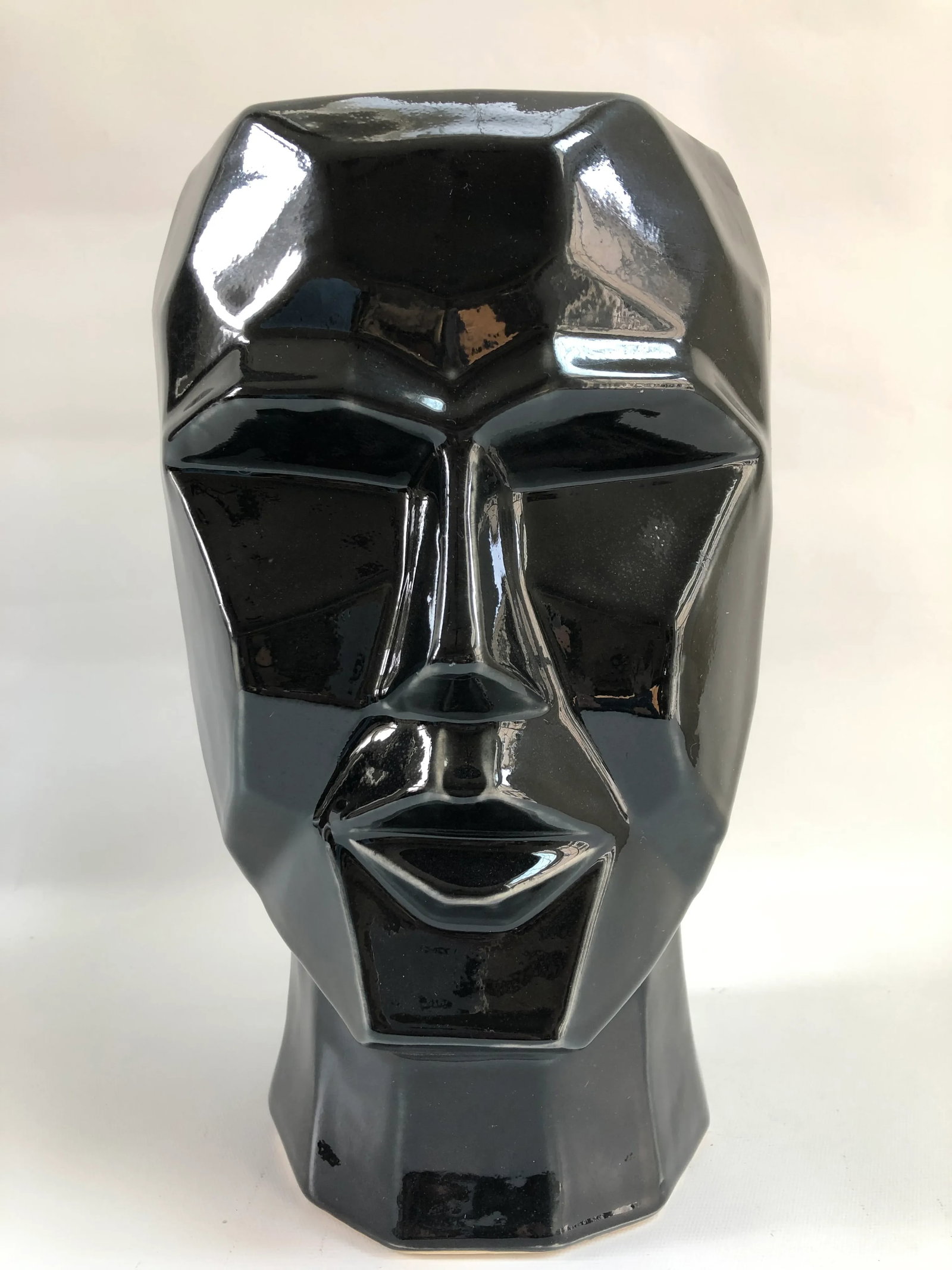 Large Contemporary Cubist Style Geometric Head Black Vase - 10
