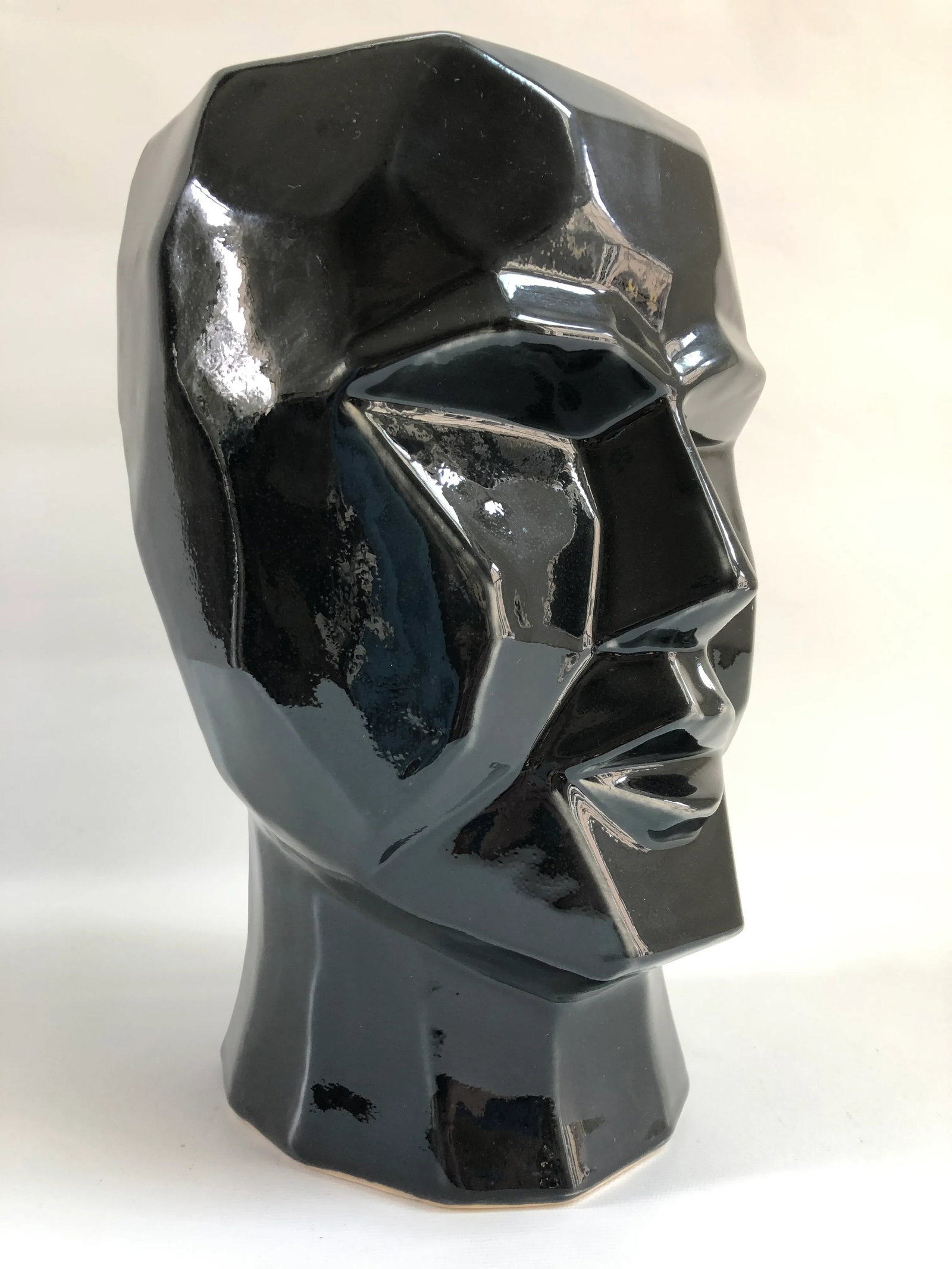 Large Contemporary Cubist Style Geometric Head Black Vase - 11