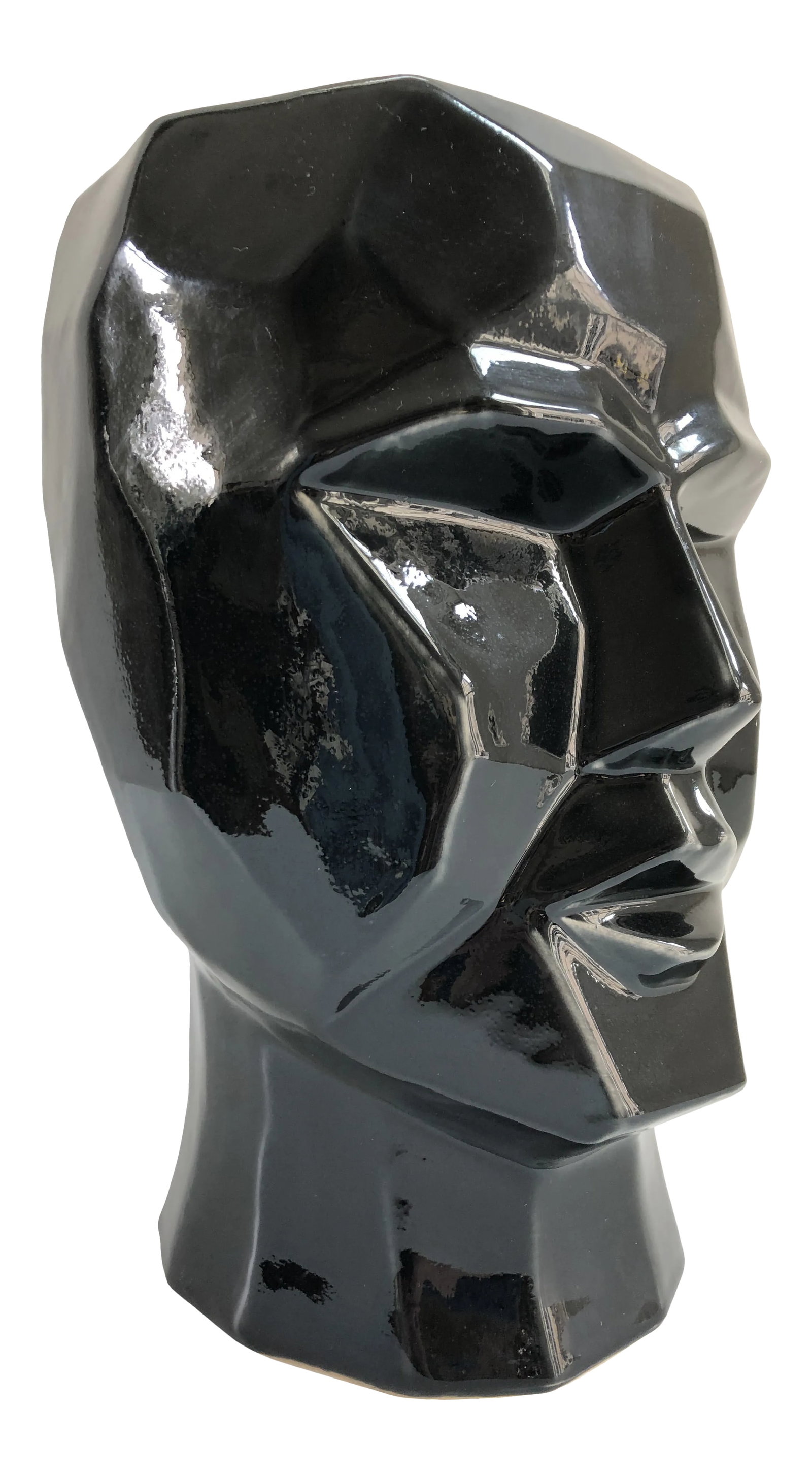 Large Contemporary Cubist Style Geometric Head Black Vase: Very large contemporary black ceramic Cubist-style geometric head vase. With or without flowers sure to make an impact to your tabletop, shelf or mantel. No maker's mark. Condition: Alterations: Origi