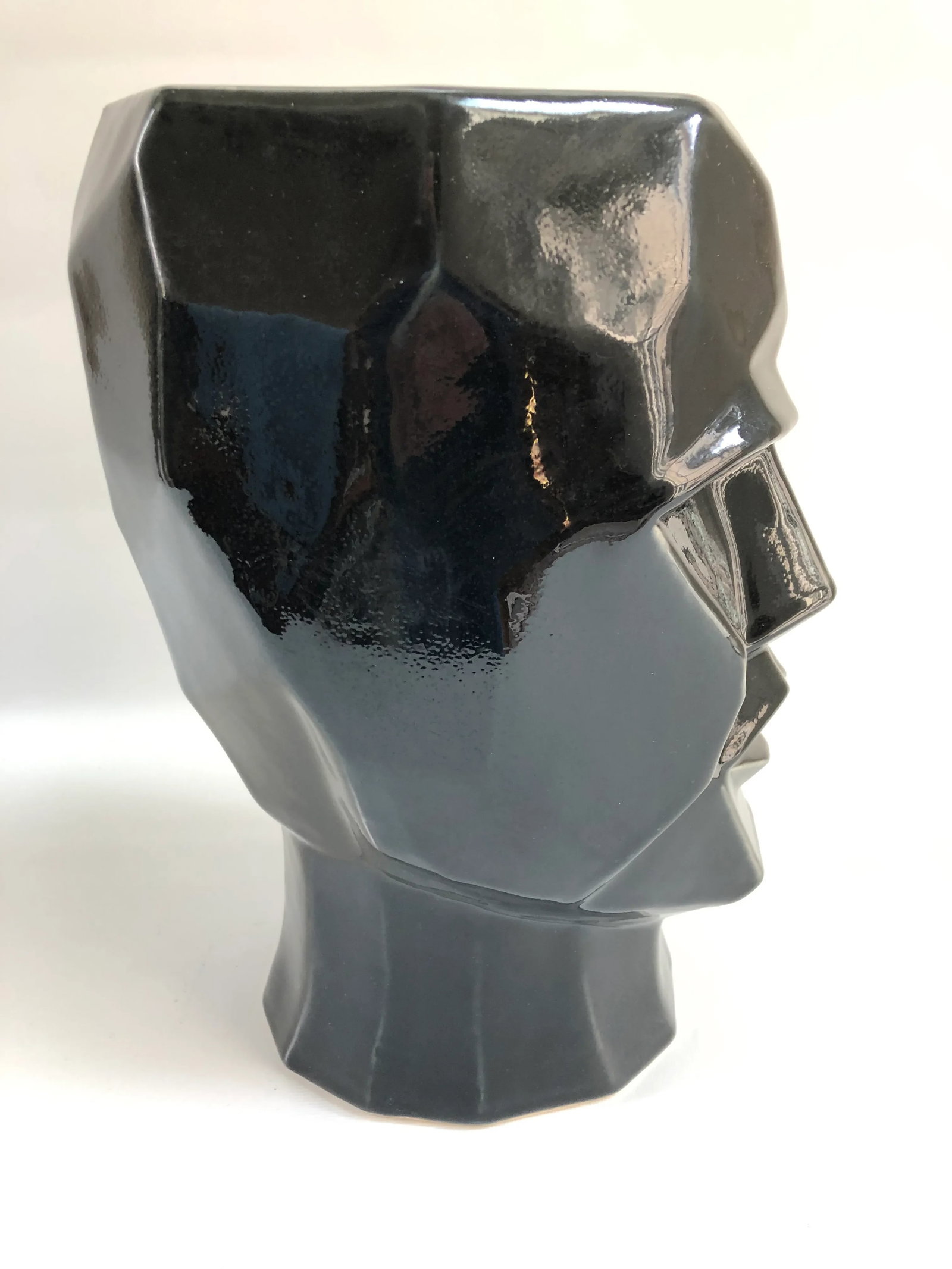 Large Contemporary Cubist Style Geometric Head Black Vase - 2