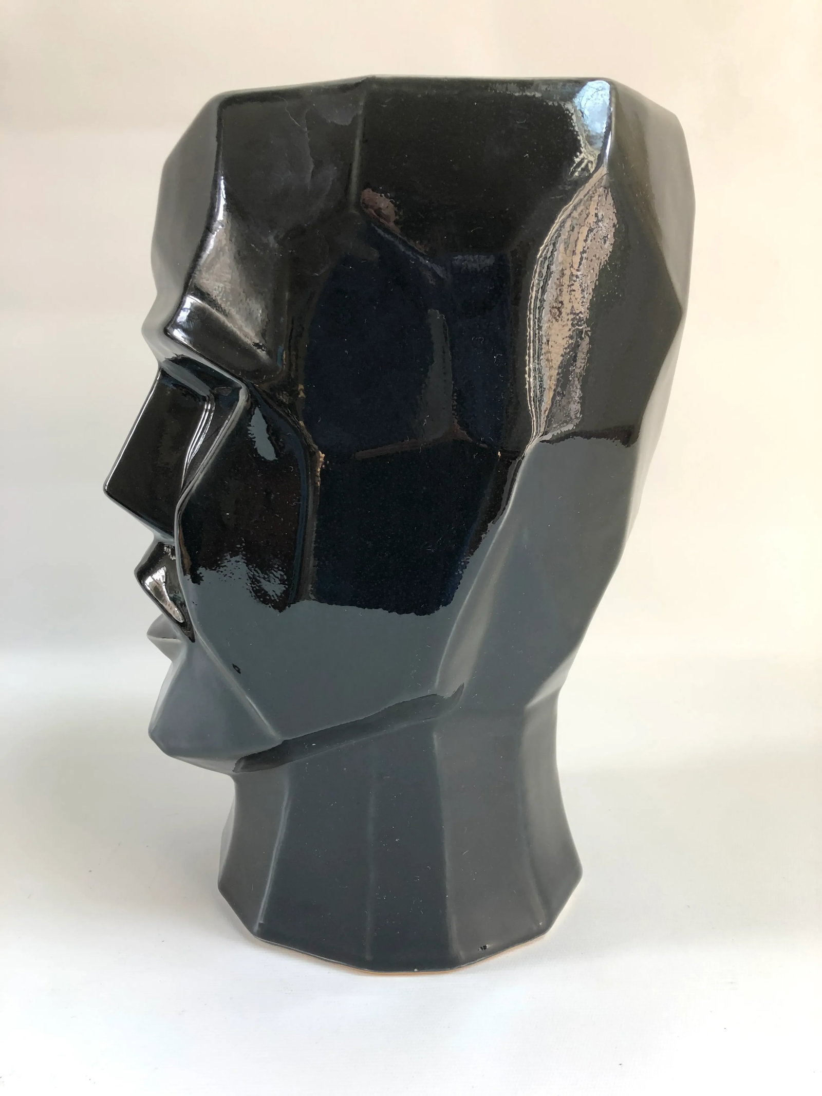 Large Contemporary Cubist Style Geometric Head Black Vase - 3