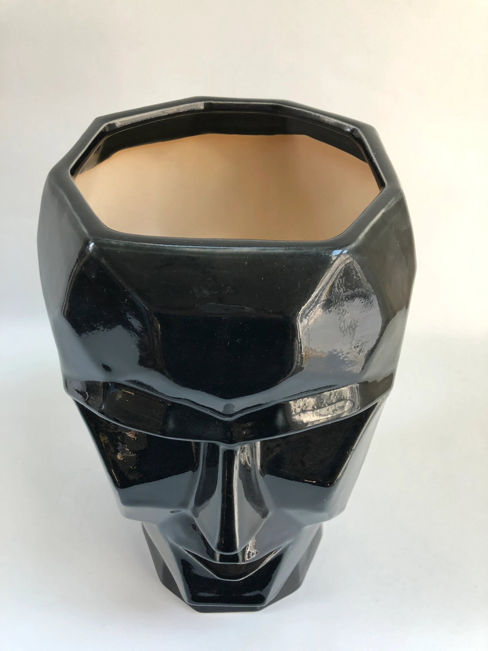 Large Contemporary Cubist Style Geometric Head Black Vase - 7