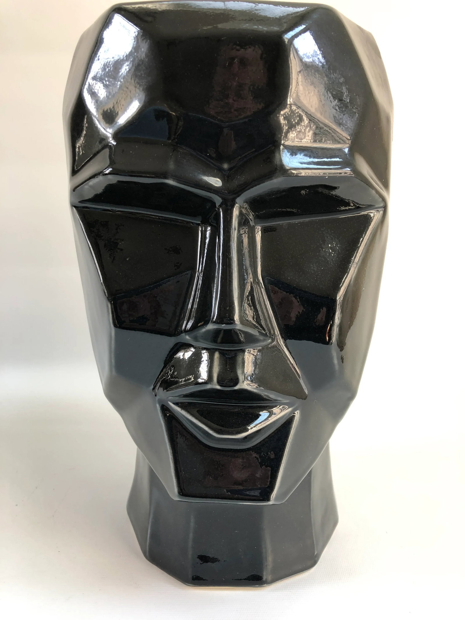 Large Contemporary Cubist Style Geometric Head Black Vase - 8