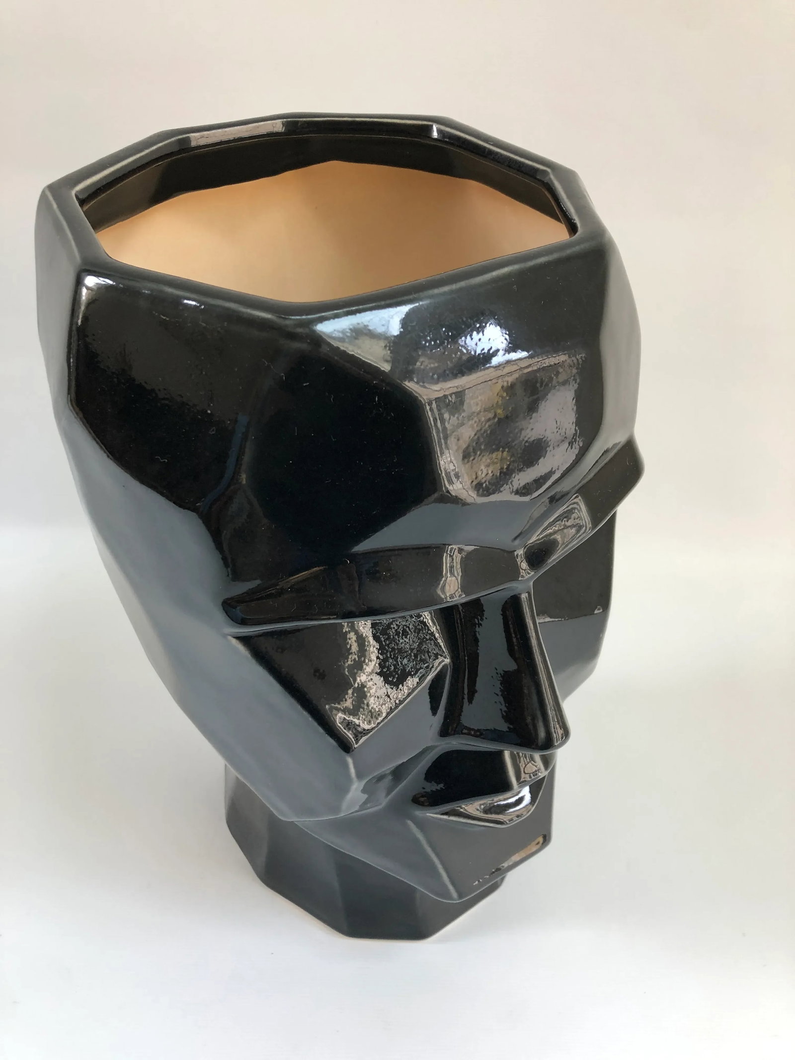 Large Contemporary Cubist Style Geometric Head Black Vase - 9