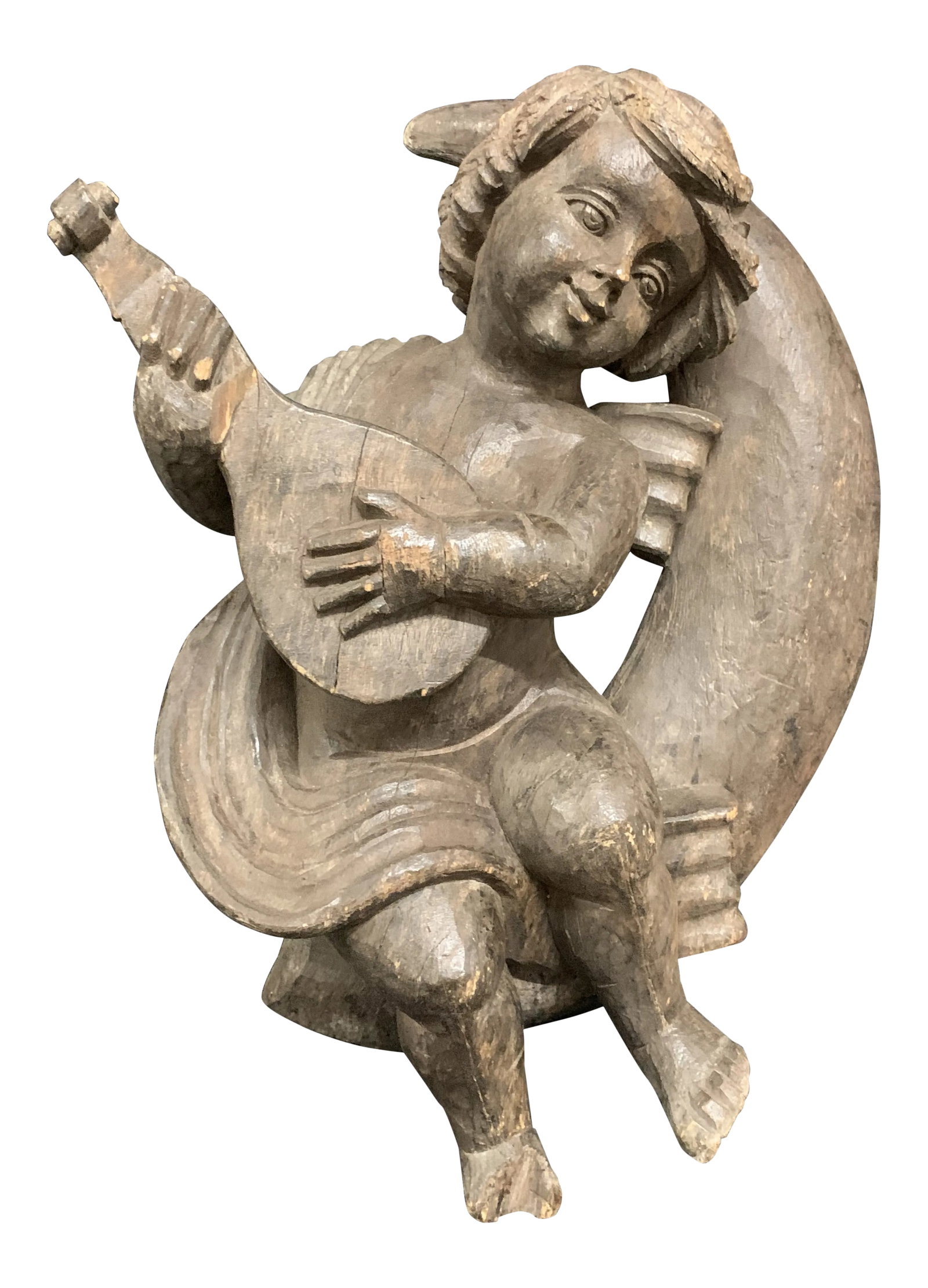 1920s Vintage Carved Wood Angel Playing Instrument Paper Mache Mold Takaan (1 of 9)