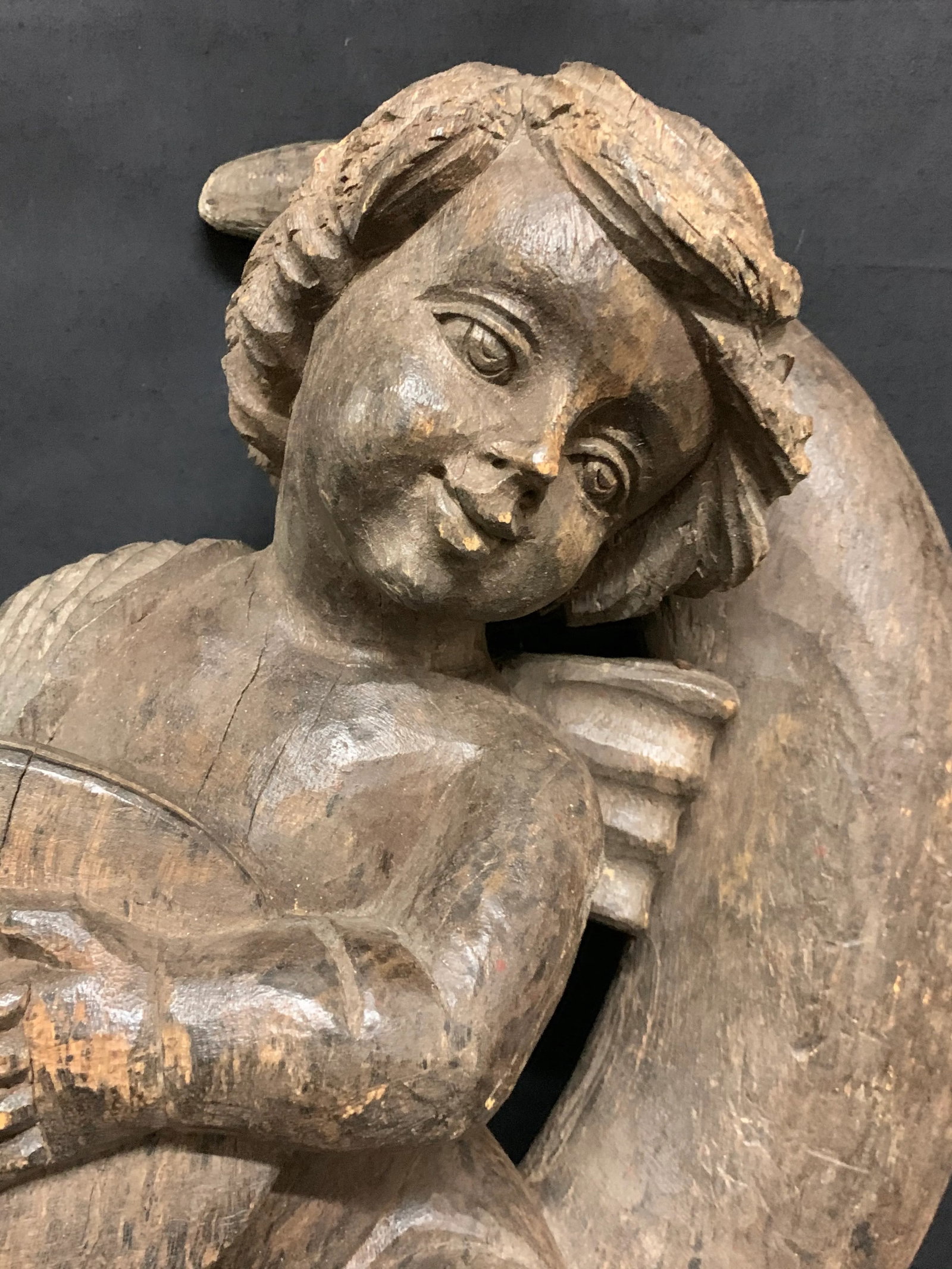 1920s Vintage Carved Wood Angel Playing Instrument Paper Mache Mold Takaan - 2