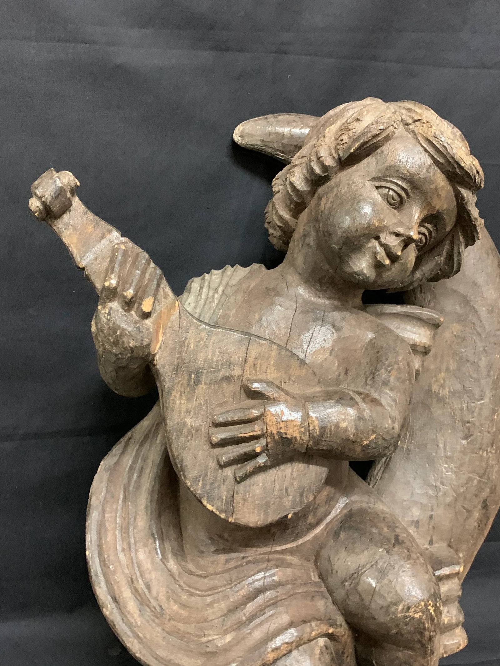 1920s Vintage Carved Wood Angel Playing Instrument Paper Mache Mold Takaan - 5