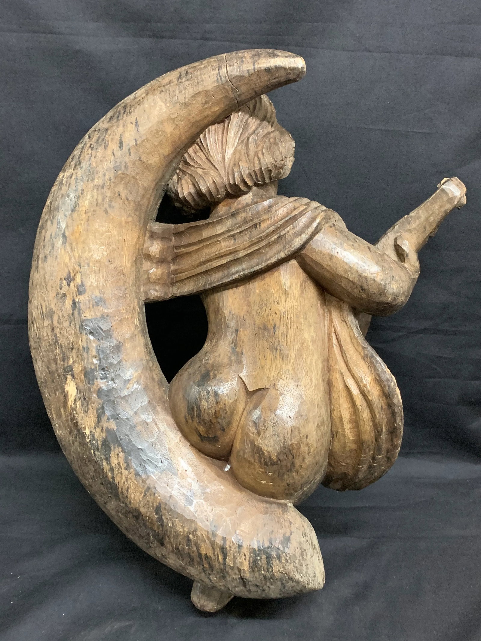 1920s Vintage Carved Wood Angel Playing Instrument Paper Mache Mold Takaan - 7