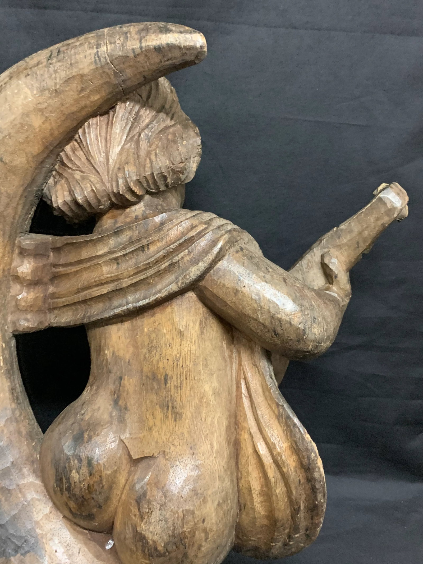 1920s Vintage Carved Wood Angel Playing Instrument Paper Mache Mold Takaan - 8