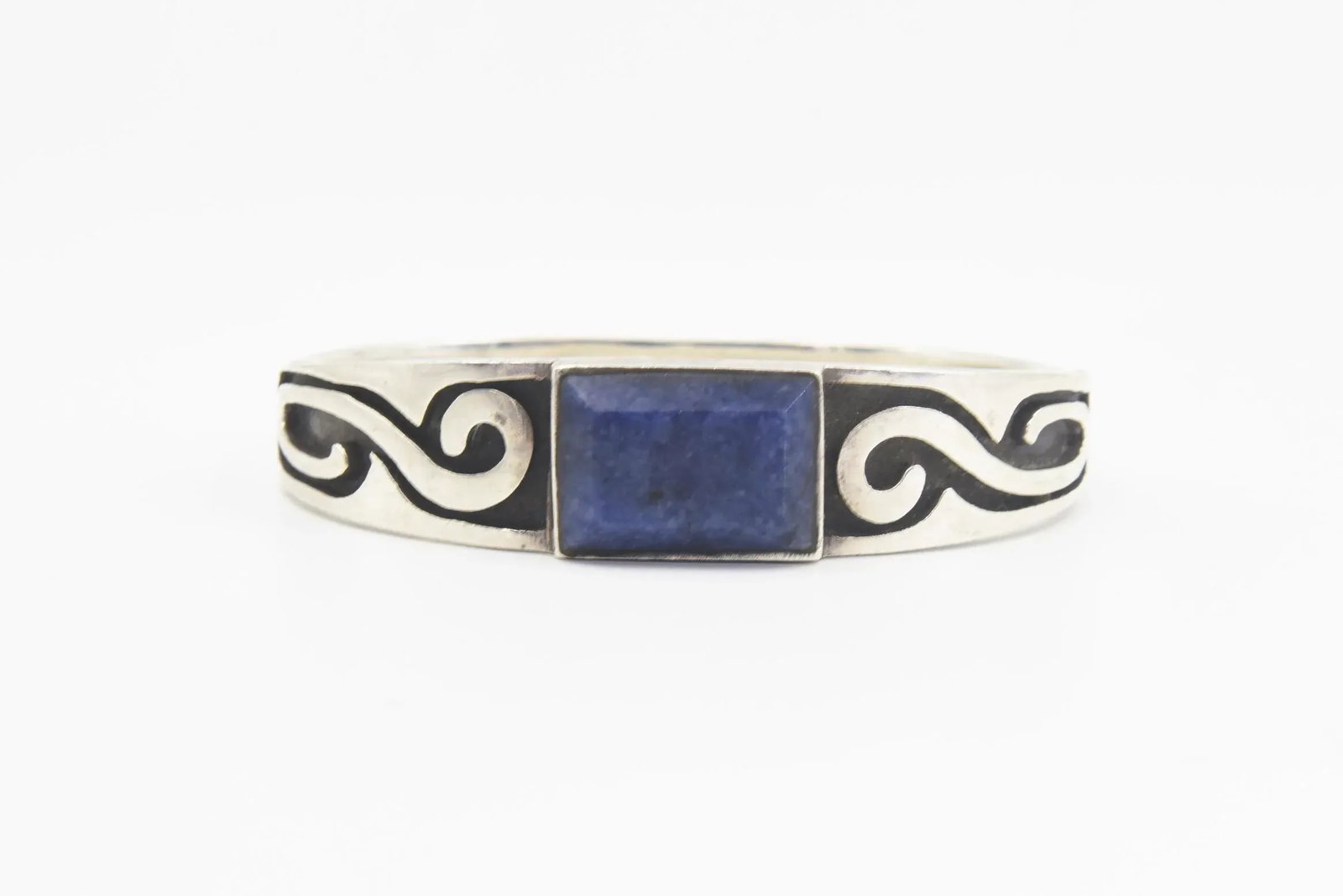 Modernist Mexican Sodalite Sterling Silver Bangle Bracelet - 4