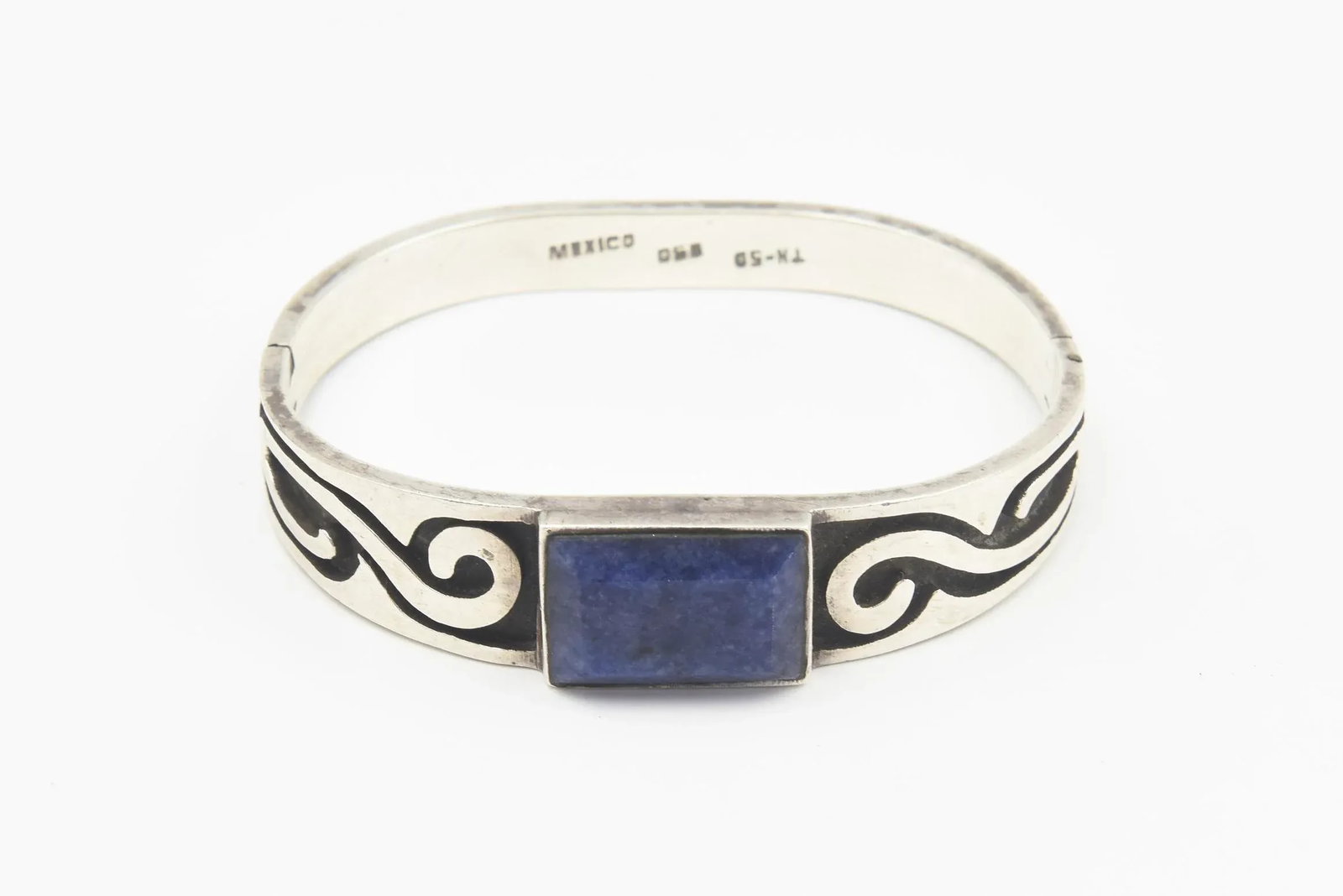 Modernist Mexican Sodalite Sterling Silver Bangle Bracelet - 5