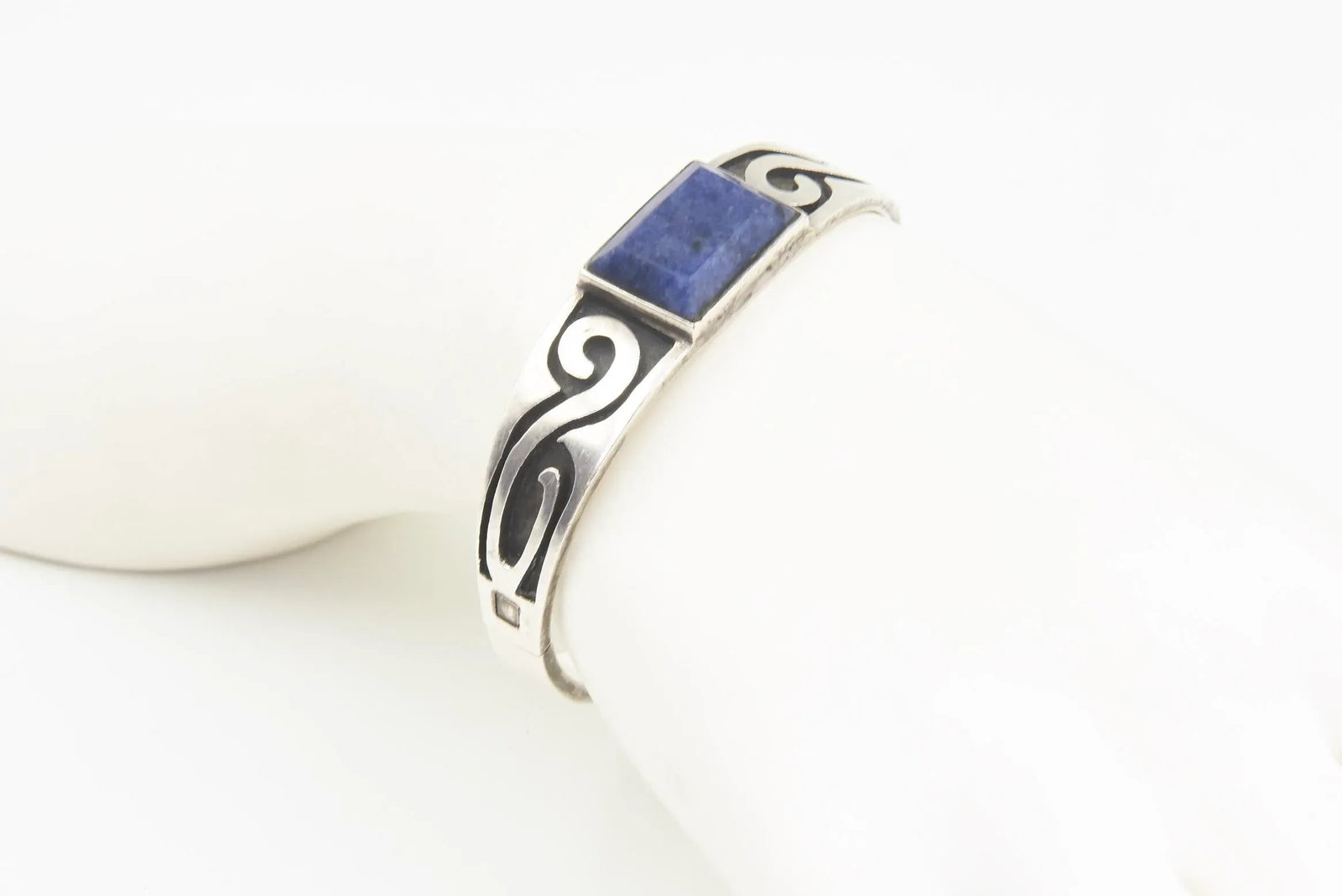 Modernist Mexican Sodalite Sterling Silver Bangle Bracelet - 9