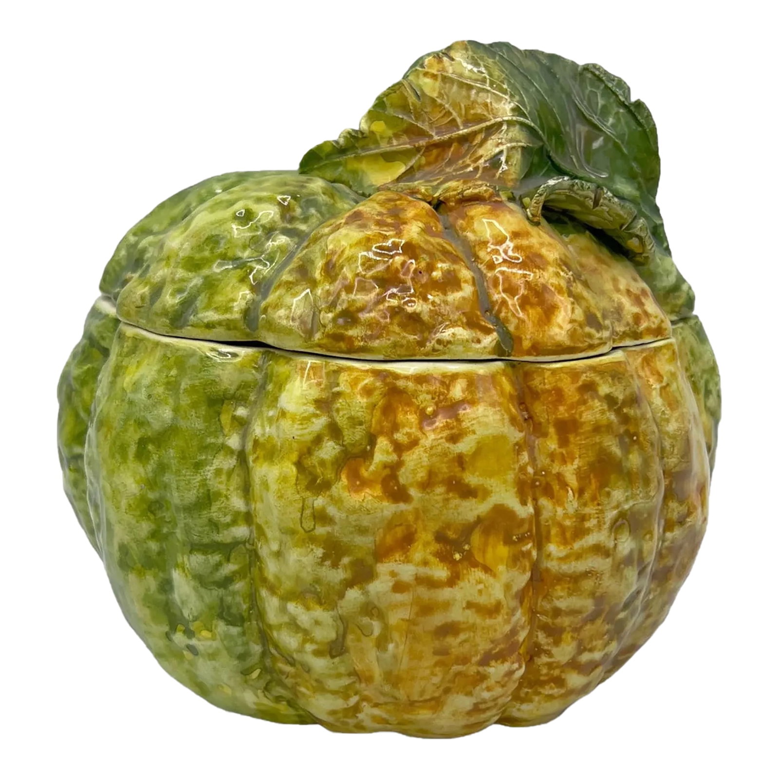1950s Orange Glazed Textured Ceramic Pumpkin, Lidded Box (1 of 6)