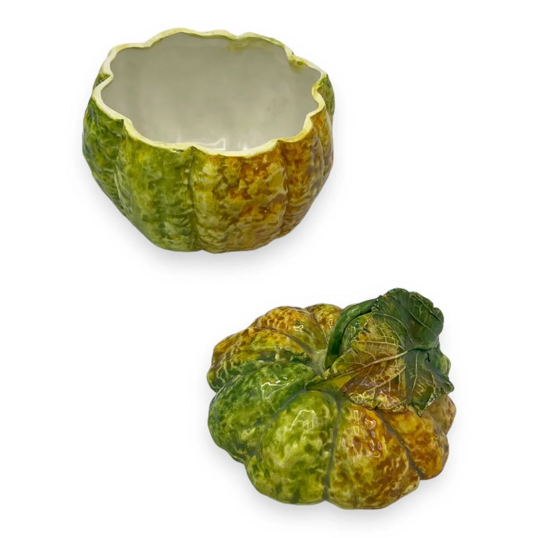 1950s Orange Glazed Textured Ceramic Pumpkin, Lidded Box - 3