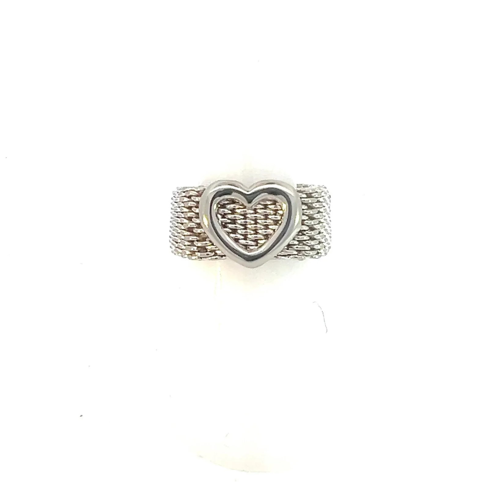 1990s Tiffany & Co Estate Somerset Heart Ring 7 Silver, Size 7 - 2
