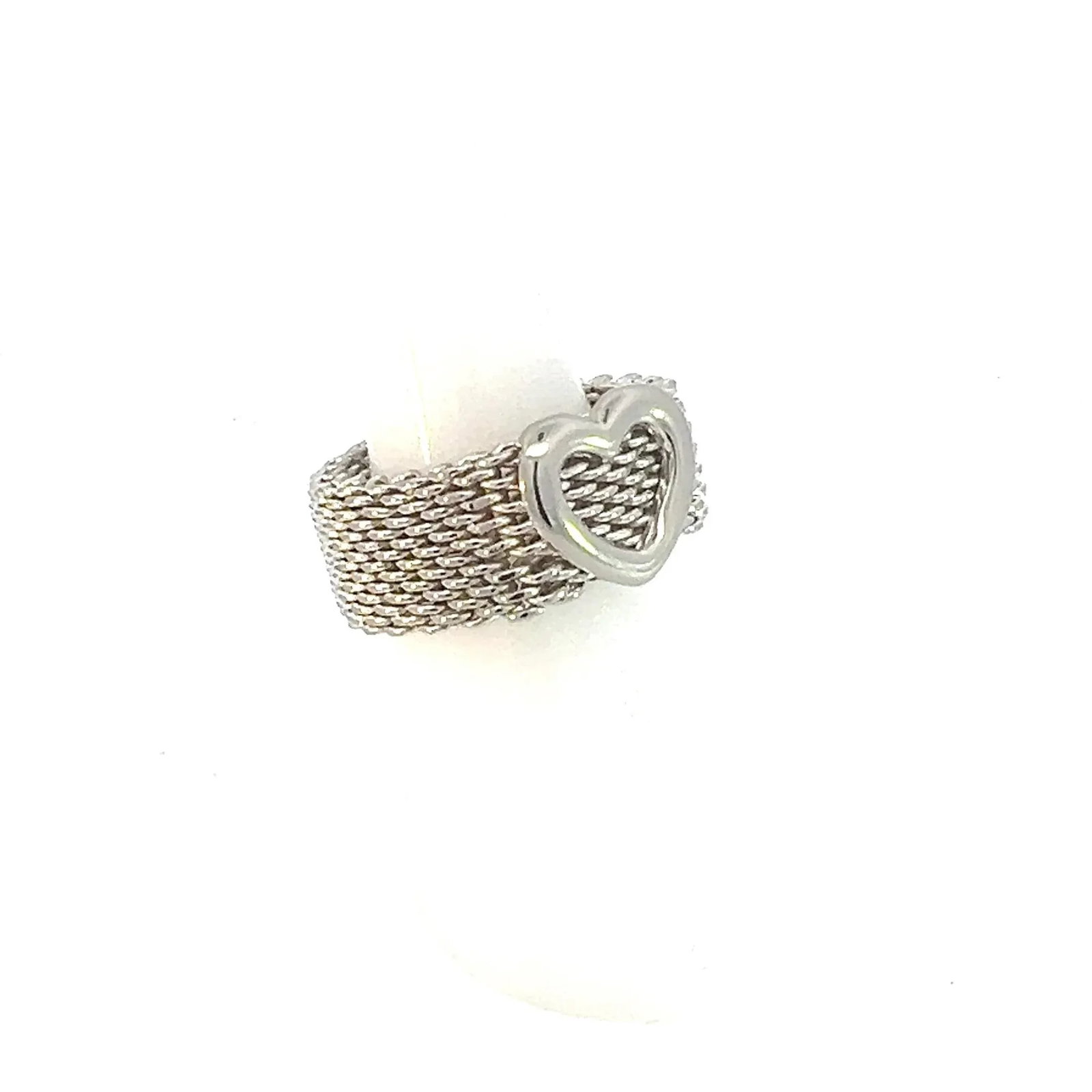 1990s Tiffany & Co Estate Somerset Heart Ring 7 Silver, Size 7 - 4