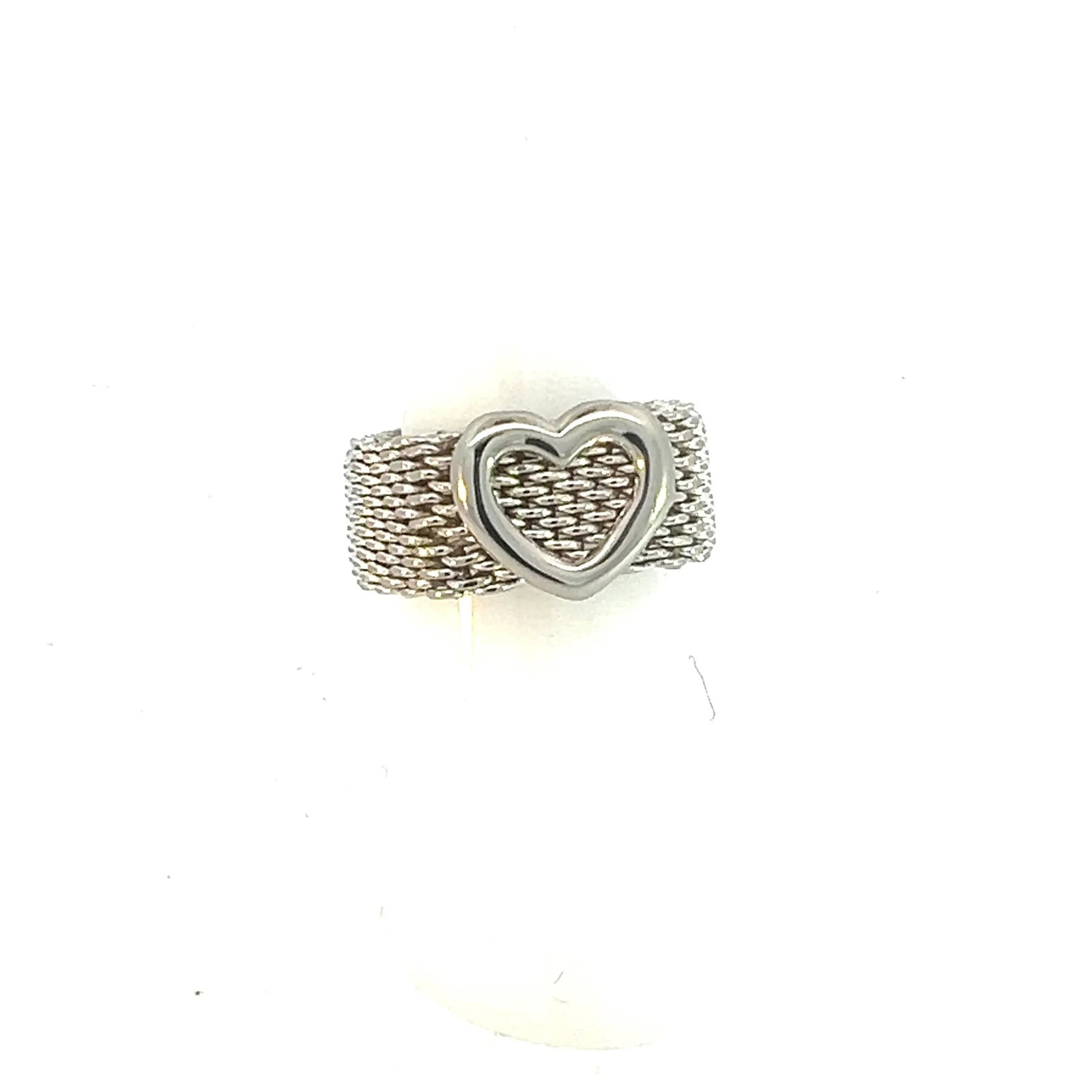 1990s Tiffany & Co Estate Somerset Heart Ring 7 Silver, Size 7 - 5