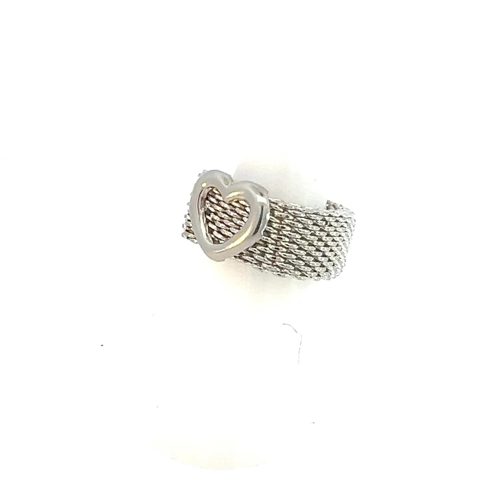 1990s Tiffany & Co Estate Somerset Heart Ring 7 Silver, Size 7 - 6
