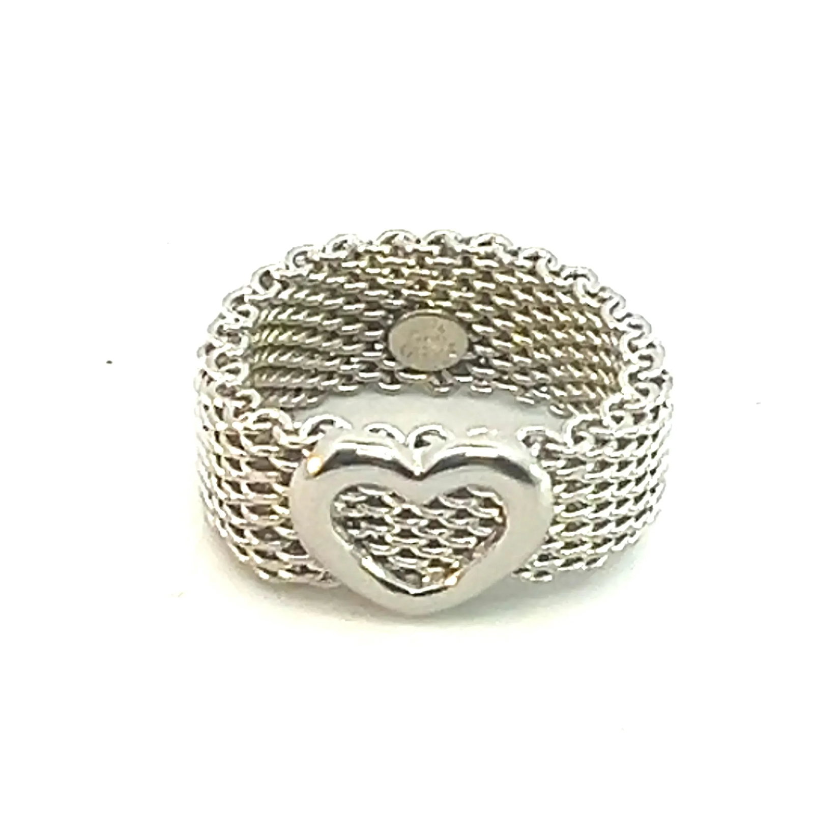 1990s Tiffany & Co Estate Somerset Heart Ring 7 Silver, Size 7 - 7