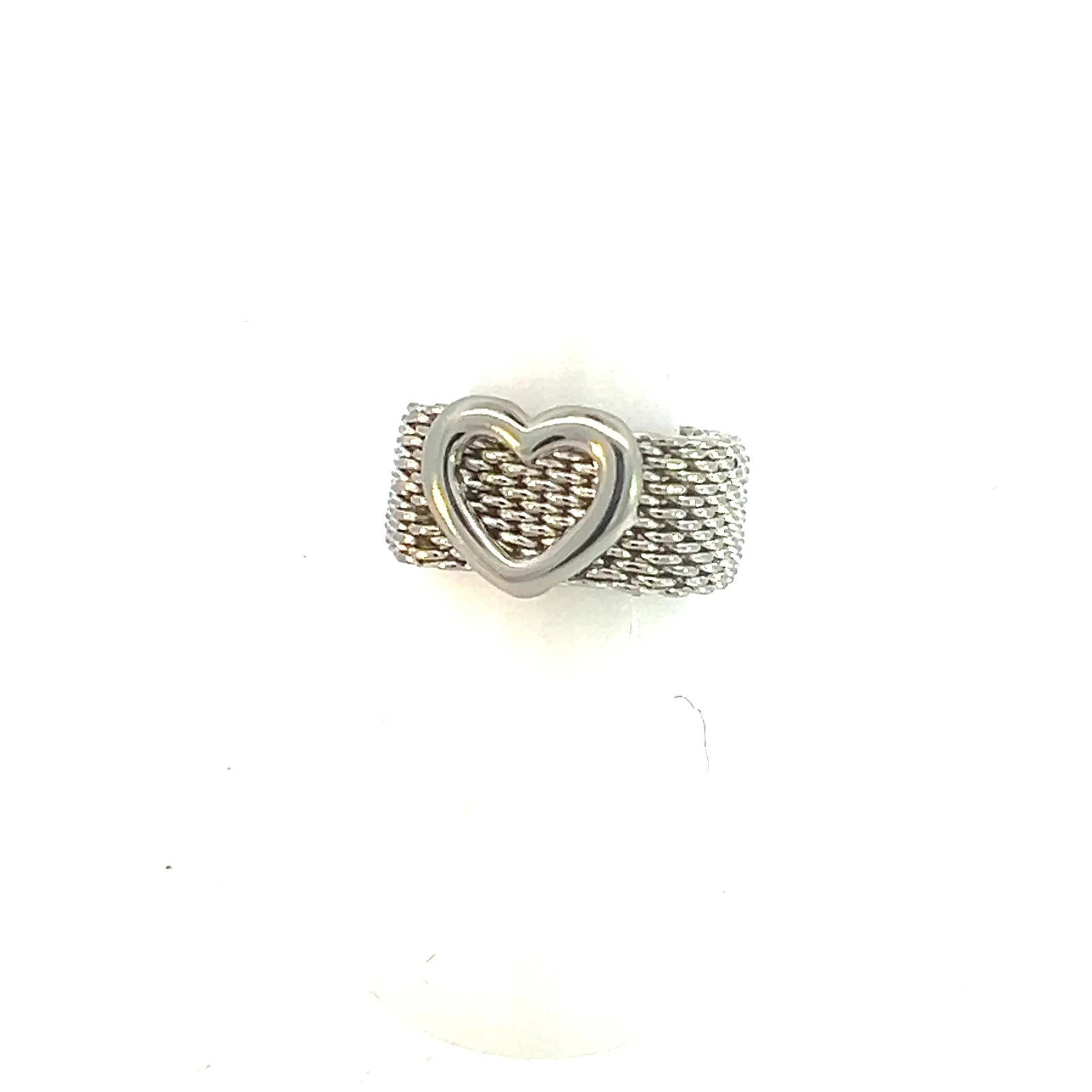 1990s Tiffany & Co Estate Somerset Heart Ring 7 Silver, Size 7 - 8