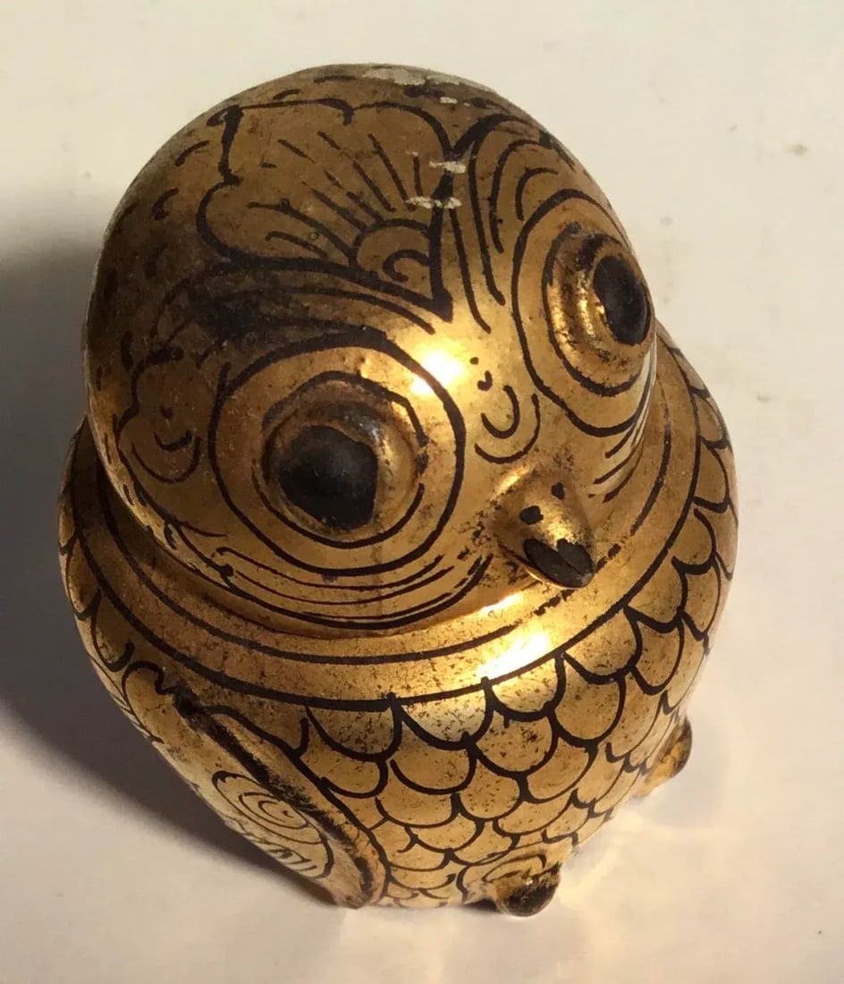 Vintage Burmese Laquer Owl Boxes - a Pair - 9