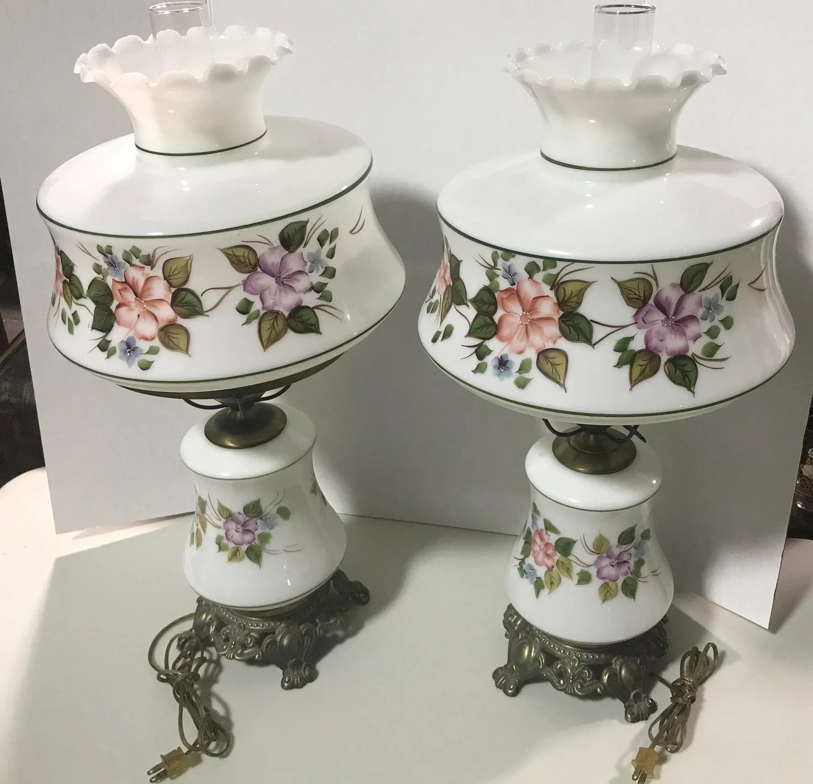 Mid Century Hurricane Lamps- A Pair - 7