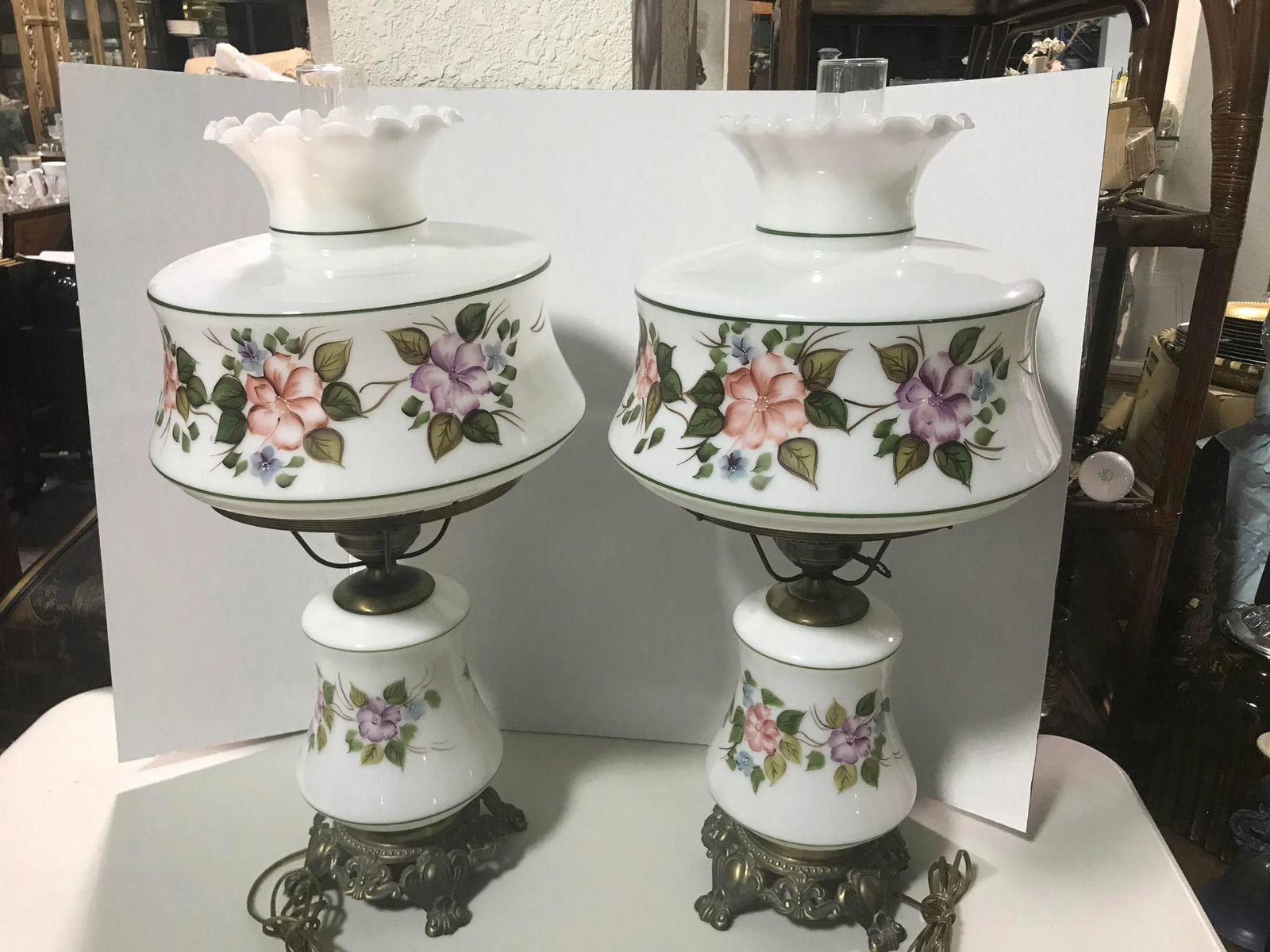 Mid Century Hurricane Lamps- A Pair - 8