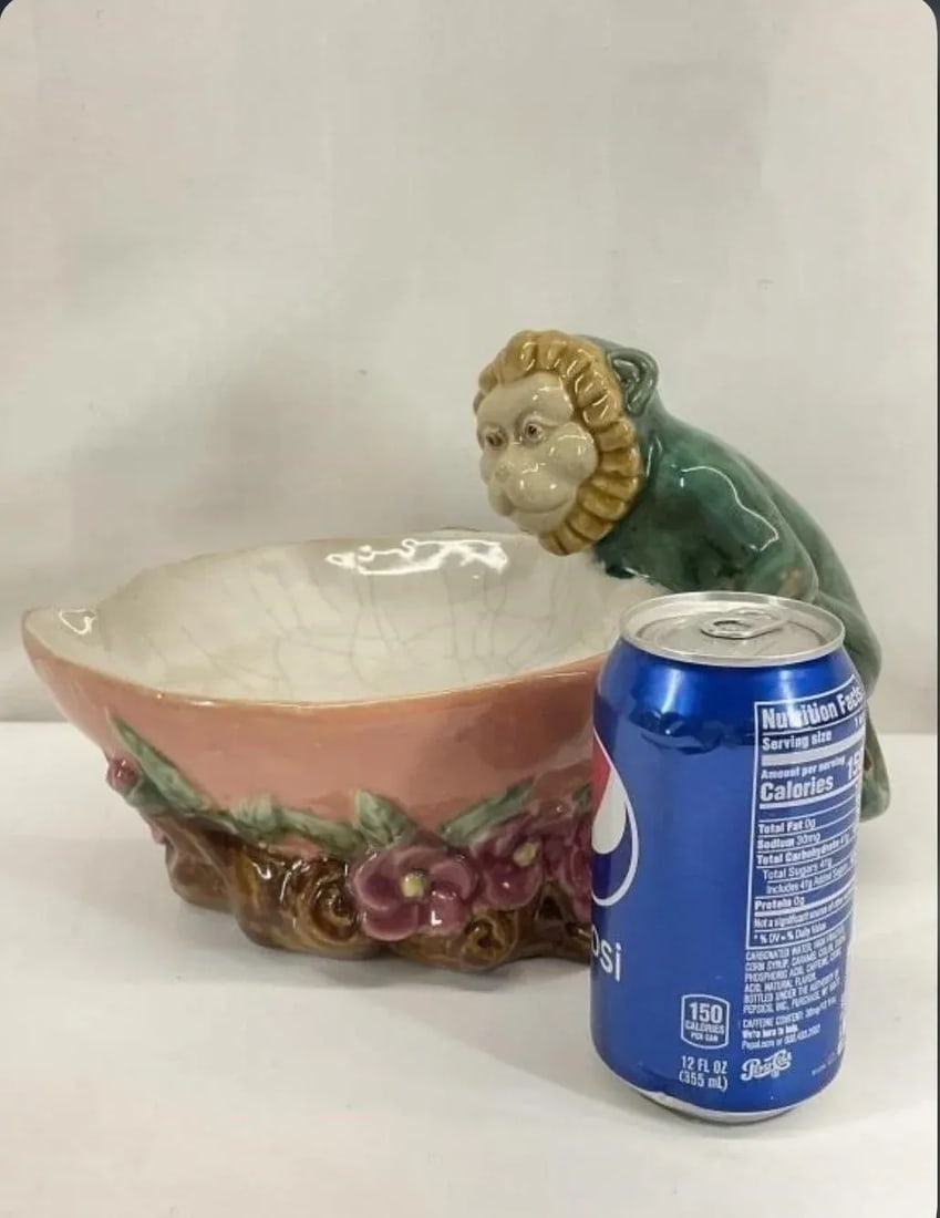 Vintage Signed Majolica Ceramic Monkey Bowl - 2