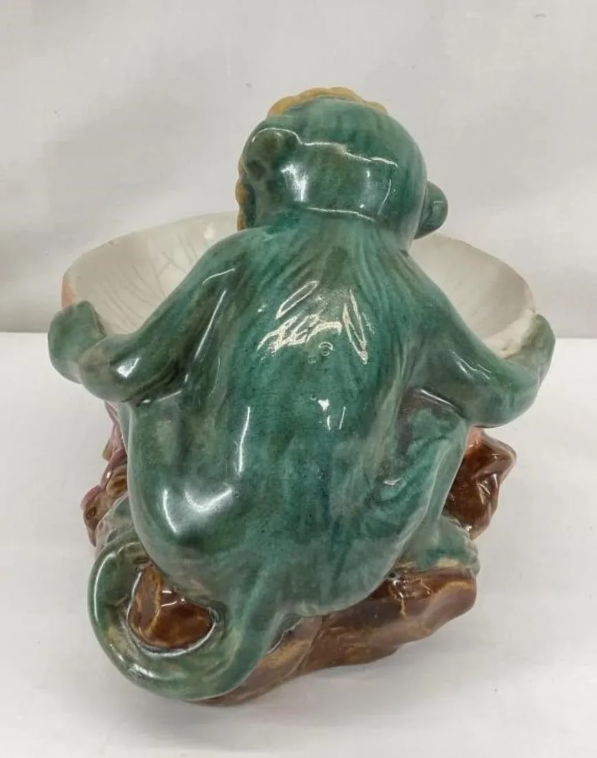 Vintage Signed Majolica Ceramic Monkey Bowl - 3
