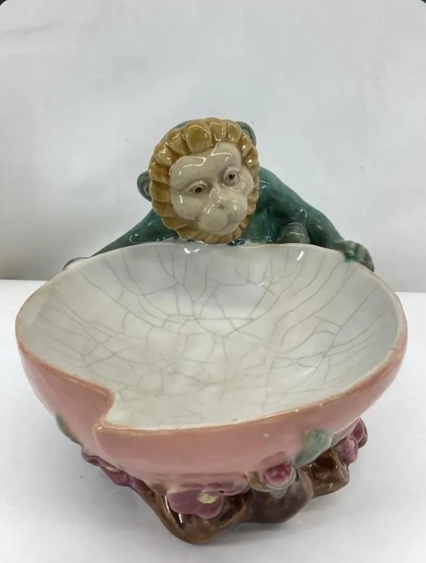 Vintage Signed Majolica Ceramic Monkey Bowl - 5