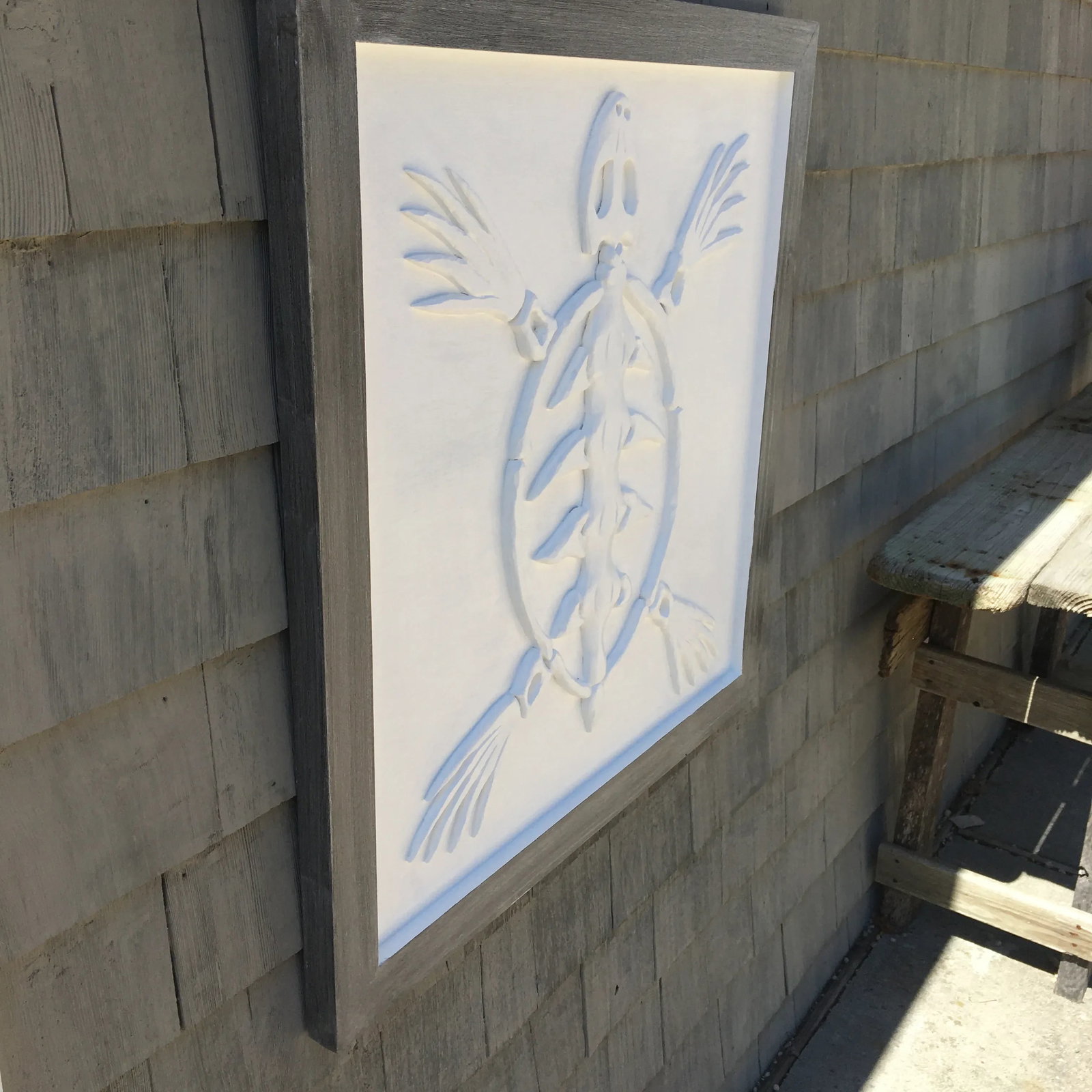 1990s John Scarola Sea Turtle Skeleton in Carved Wood on Wood Panel - 2