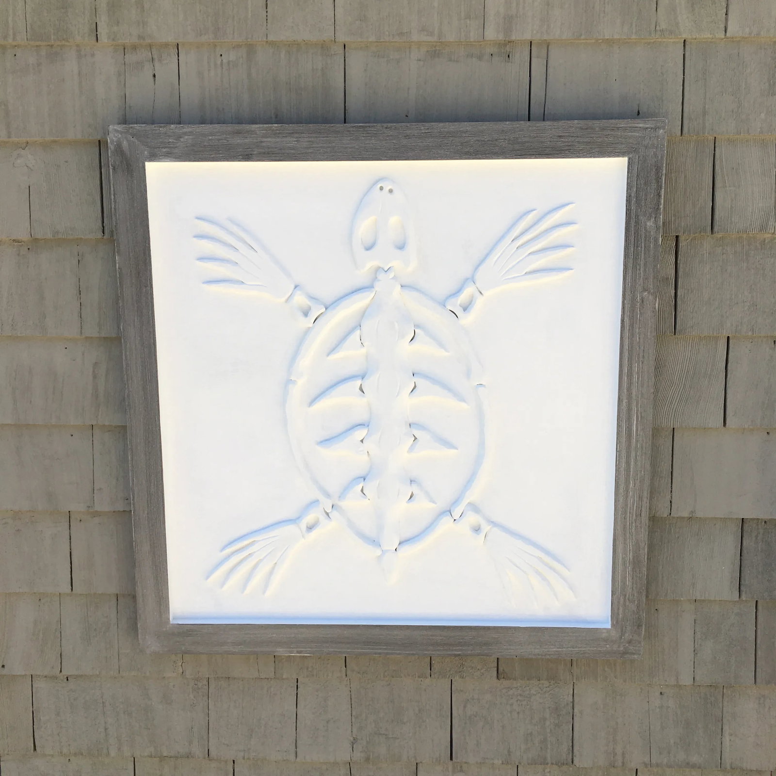 1990s John Scarola Sea Turtle Skeleton in Carved Wood on Wood Panel - 5