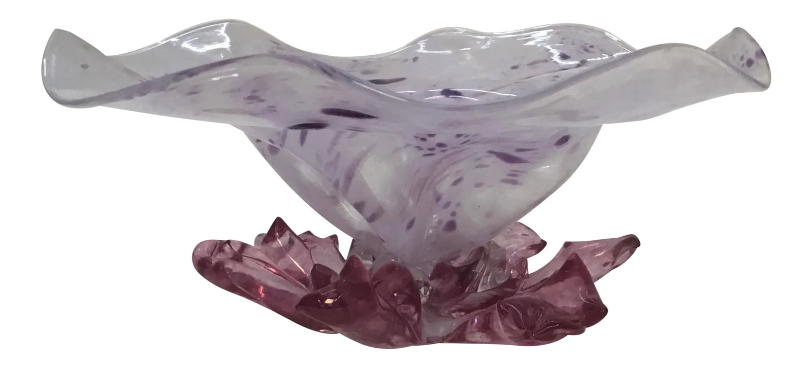 1990s Murano Glass Free Form Bowl: Beautiful and very unusual piece of art glass. Look like corals or sea anemone in combination of clear and amethyst glass. Makers signature on bottom. Excellent condition. Condition: Alterations: