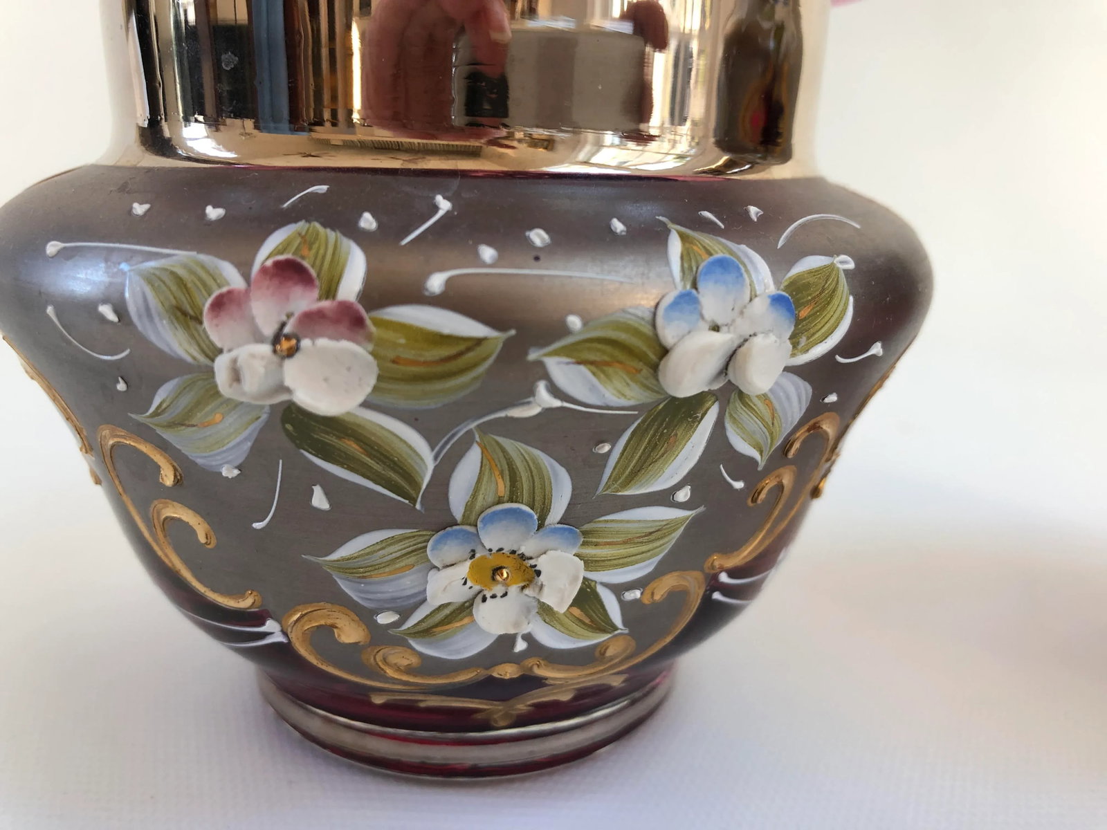 Venetian Murano Cranberry Art Glass 24k-Gold Cream and Sugar Bowl - a Pair - 2