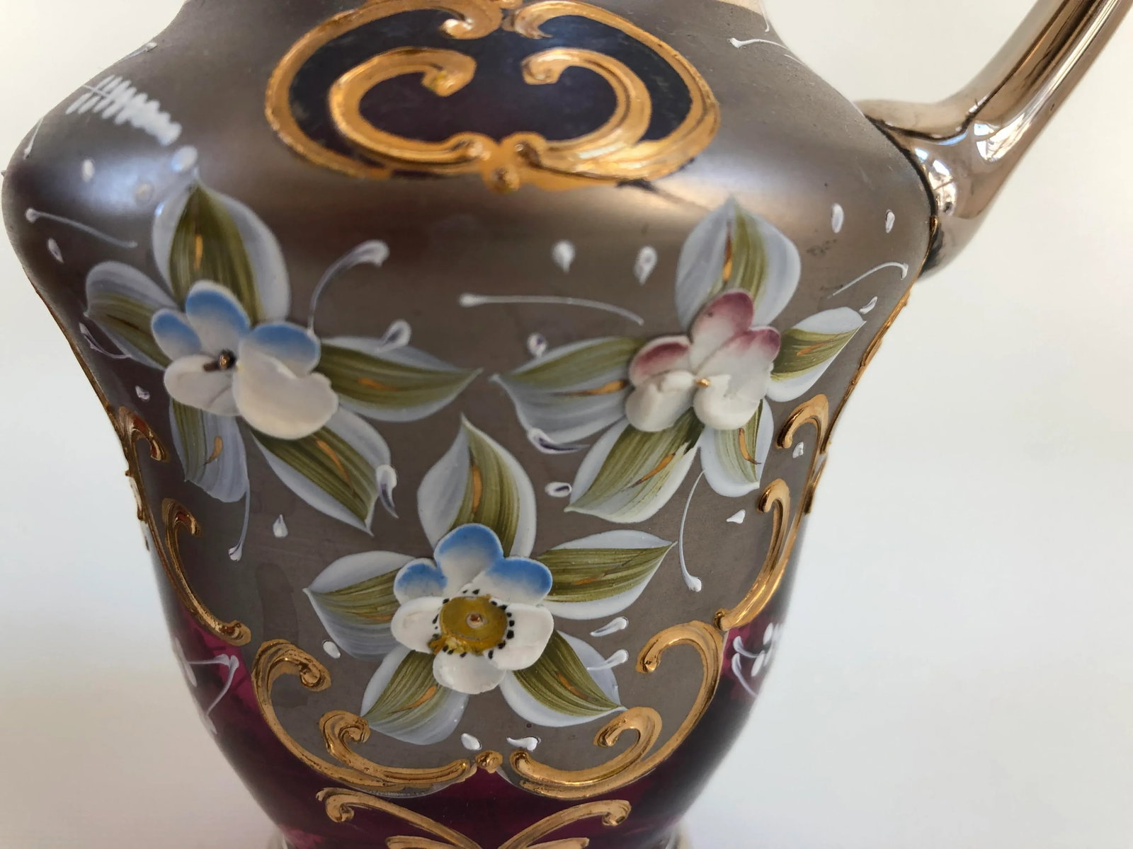 Venetian Murano Cranberry Art Glass 24k-Gold Cream and Sugar Bowl - a Pair - 3