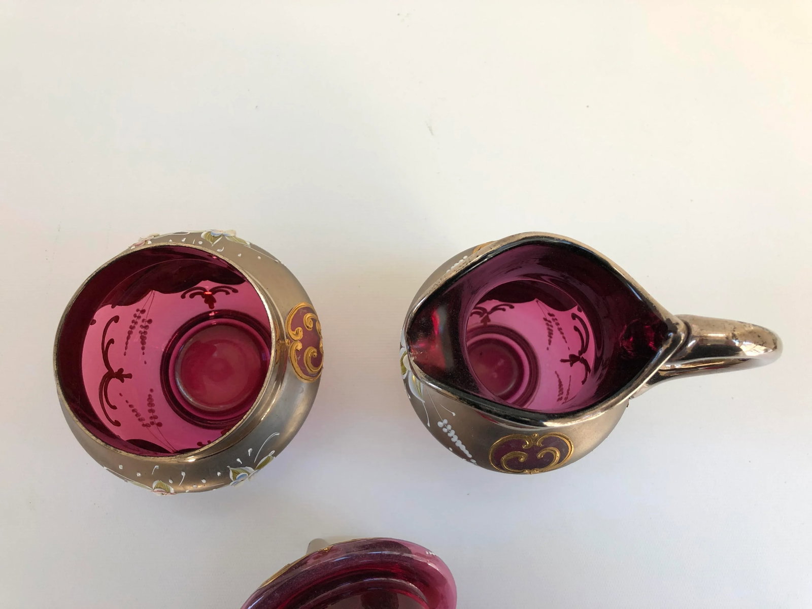 Venetian Murano Cranberry Art Glass 24k-Gold Cream and Sugar Bowl - a Pair - 6