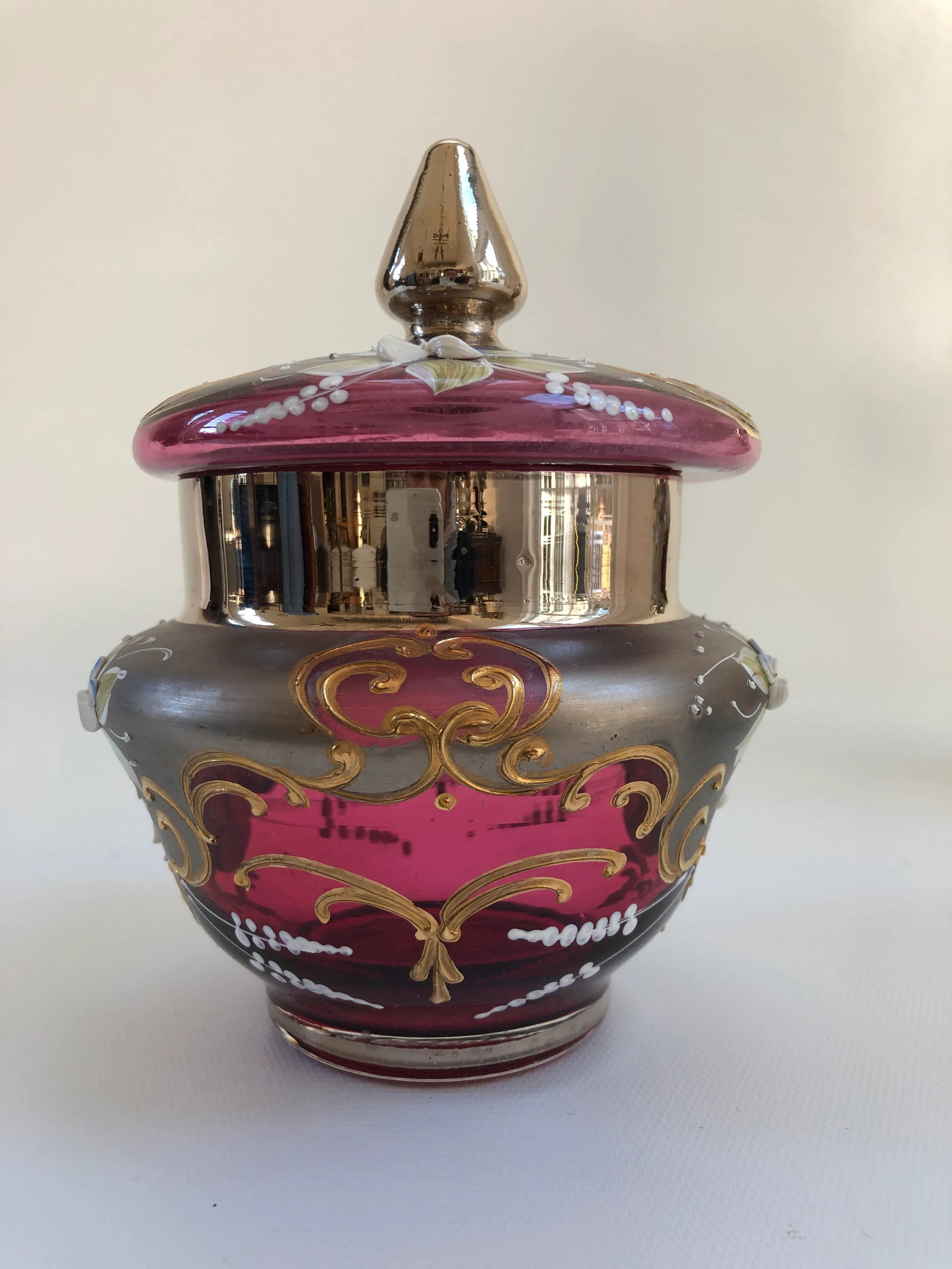 Venetian Murano Cranberry Art Glass 24k-Gold Cream and Sugar Bowl - a Pair - 7