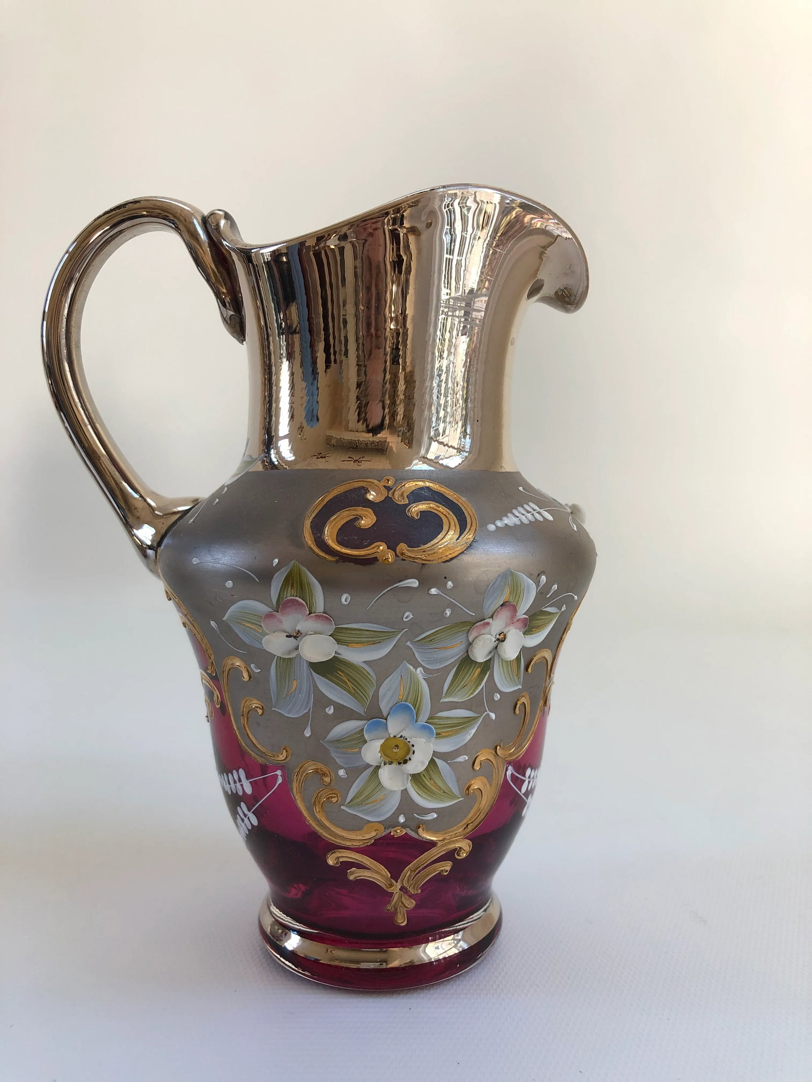 Venetian Murano Cranberry Art Glass 24k-Gold Cream and Sugar Bowl - a Pair - 8