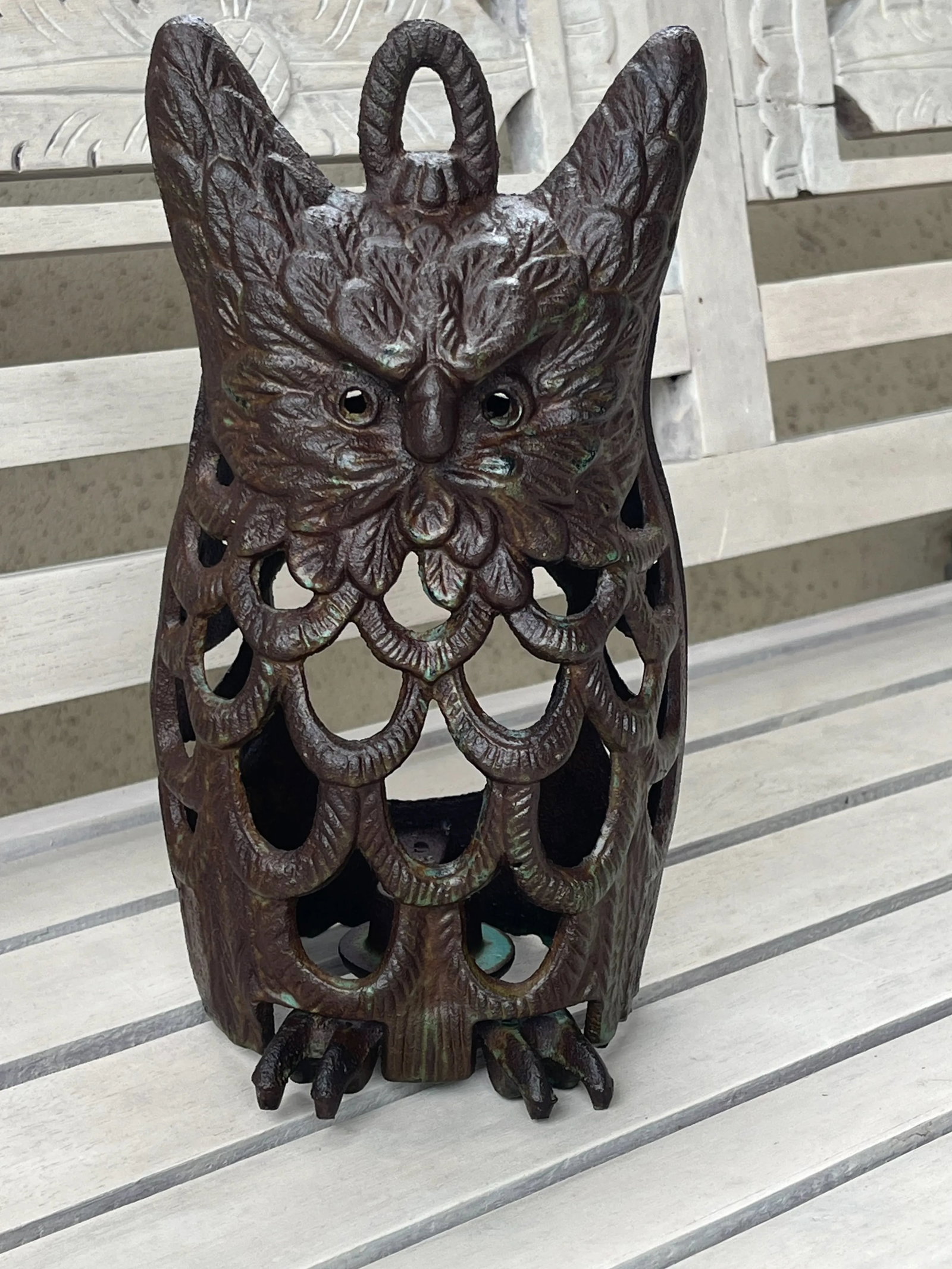 Mid Century Japanese Cast Iron Owl Lantern - 3