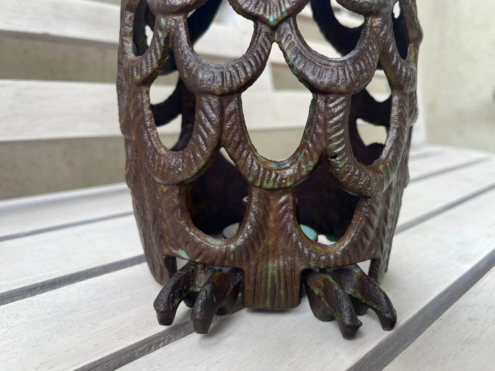 Mid Century Japanese Cast Iron Owl Lantern - 5