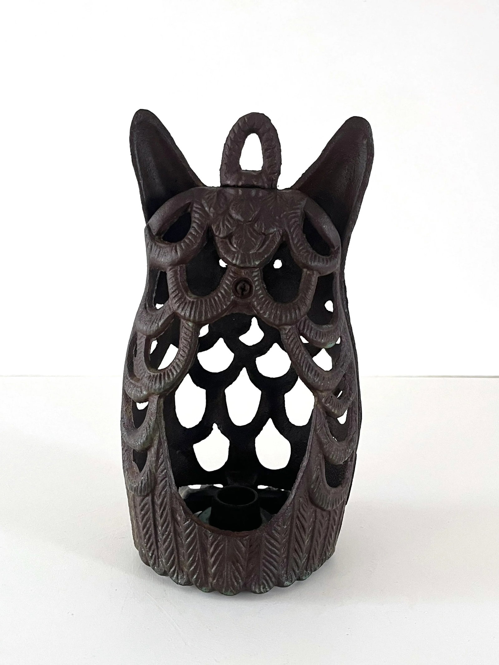 Mid Century Japanese Cast Iron Owl Lantern - 7